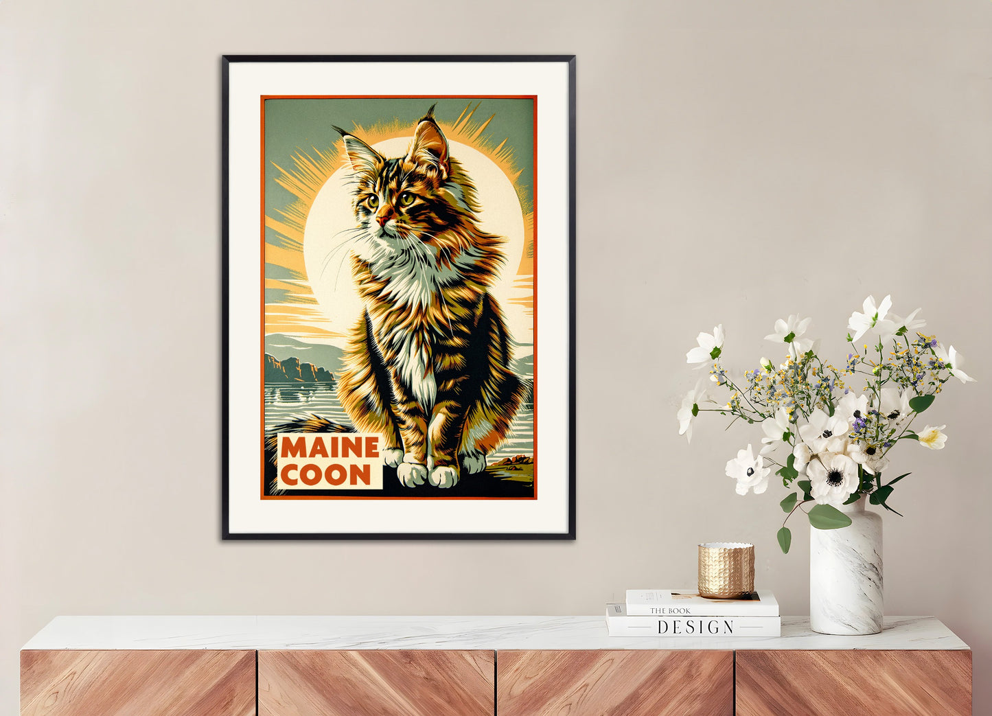 Poster with metal frame: Maine Coon cat - Vintage