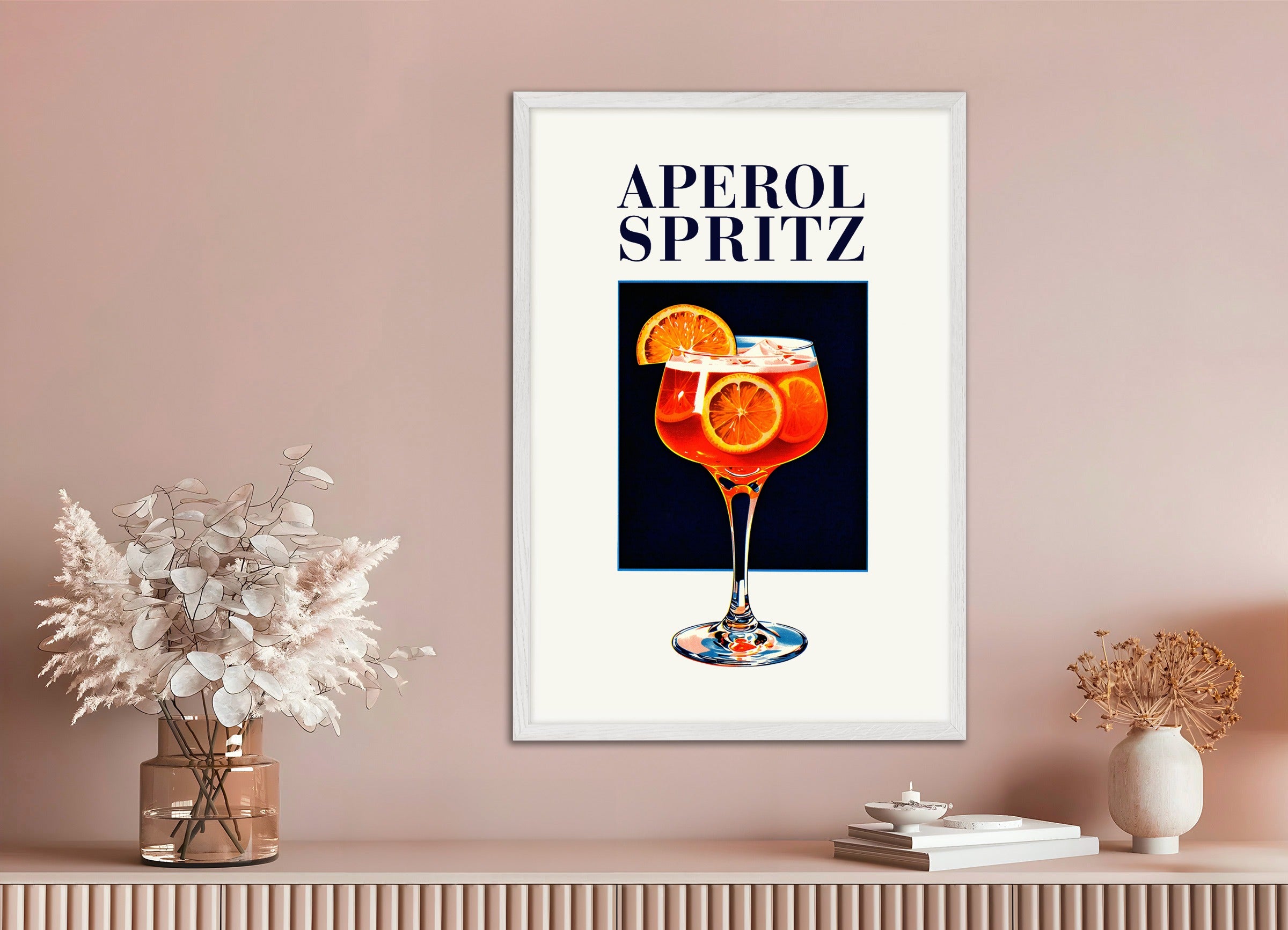 Poster with white wood frame: Aperol Spritz, vintage art print