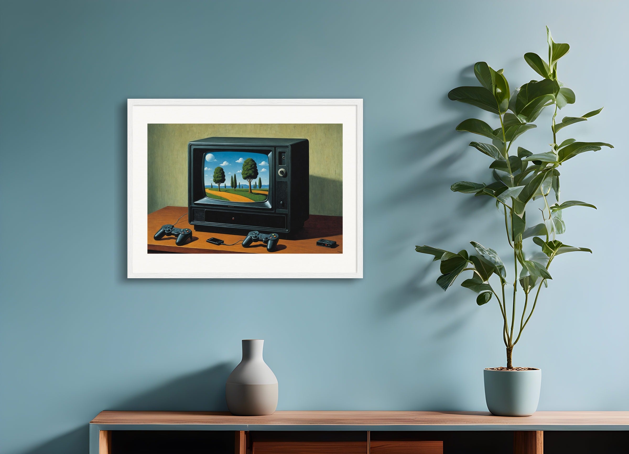 Poster with wood frame: Belgian surrealism, Video game console