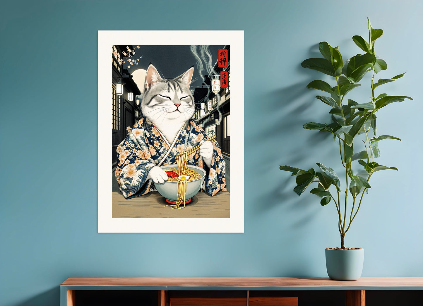 Poster: Delicious ramen, cat, asian restaurant, none