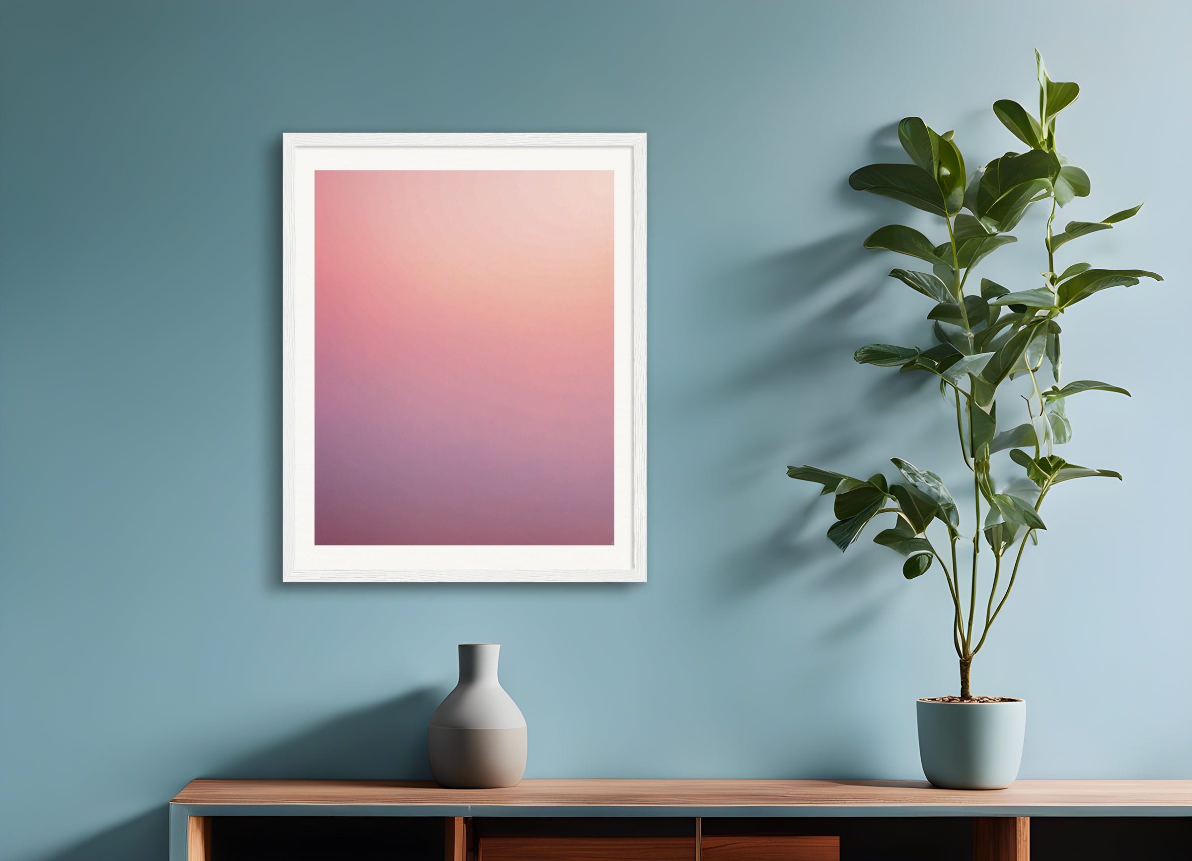 Poster with wood frame: Soothing Abstract Gradients, pink sky