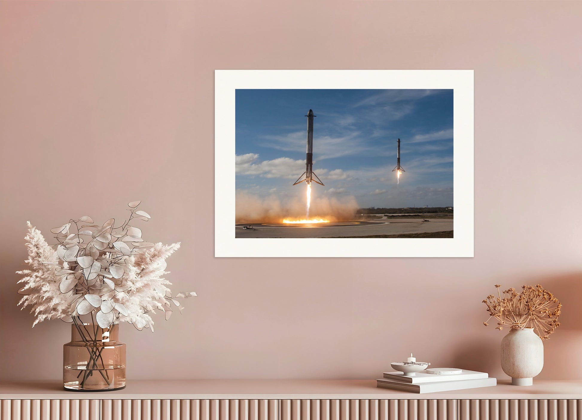 Poster: SpaceX, two rockets landing, none