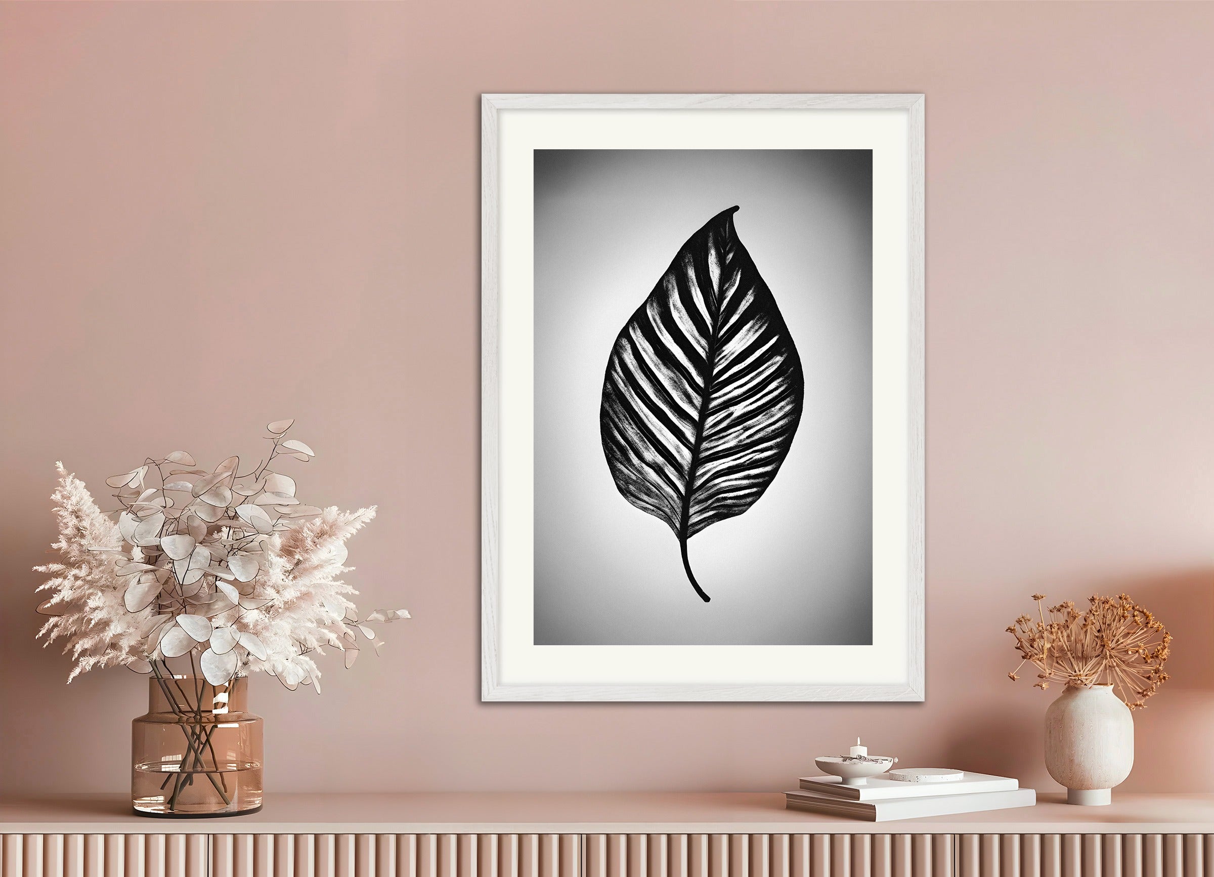 Poster with white wood frame: A leaf