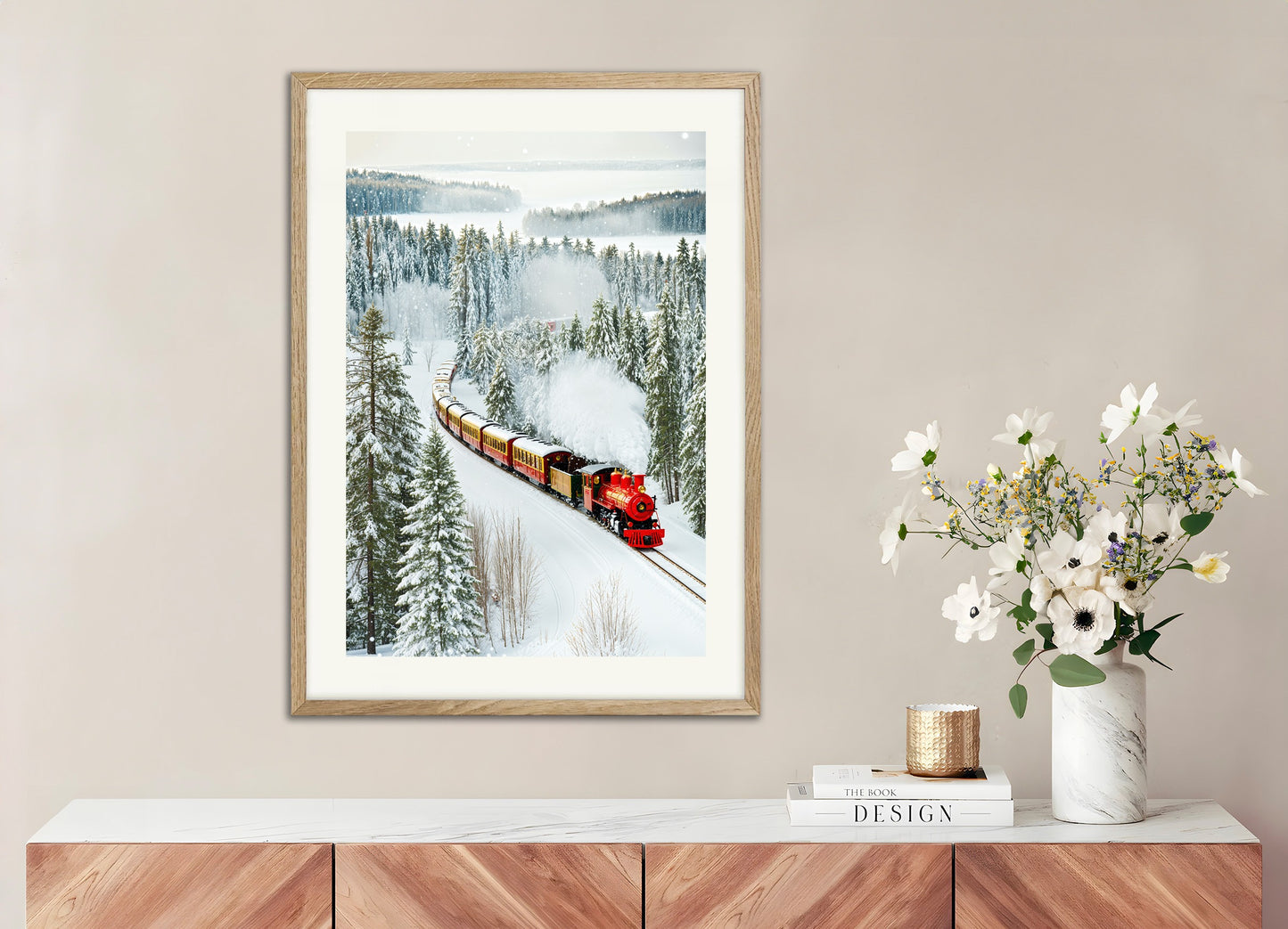 Poster with natural wood frame: Holiday Christmas Train