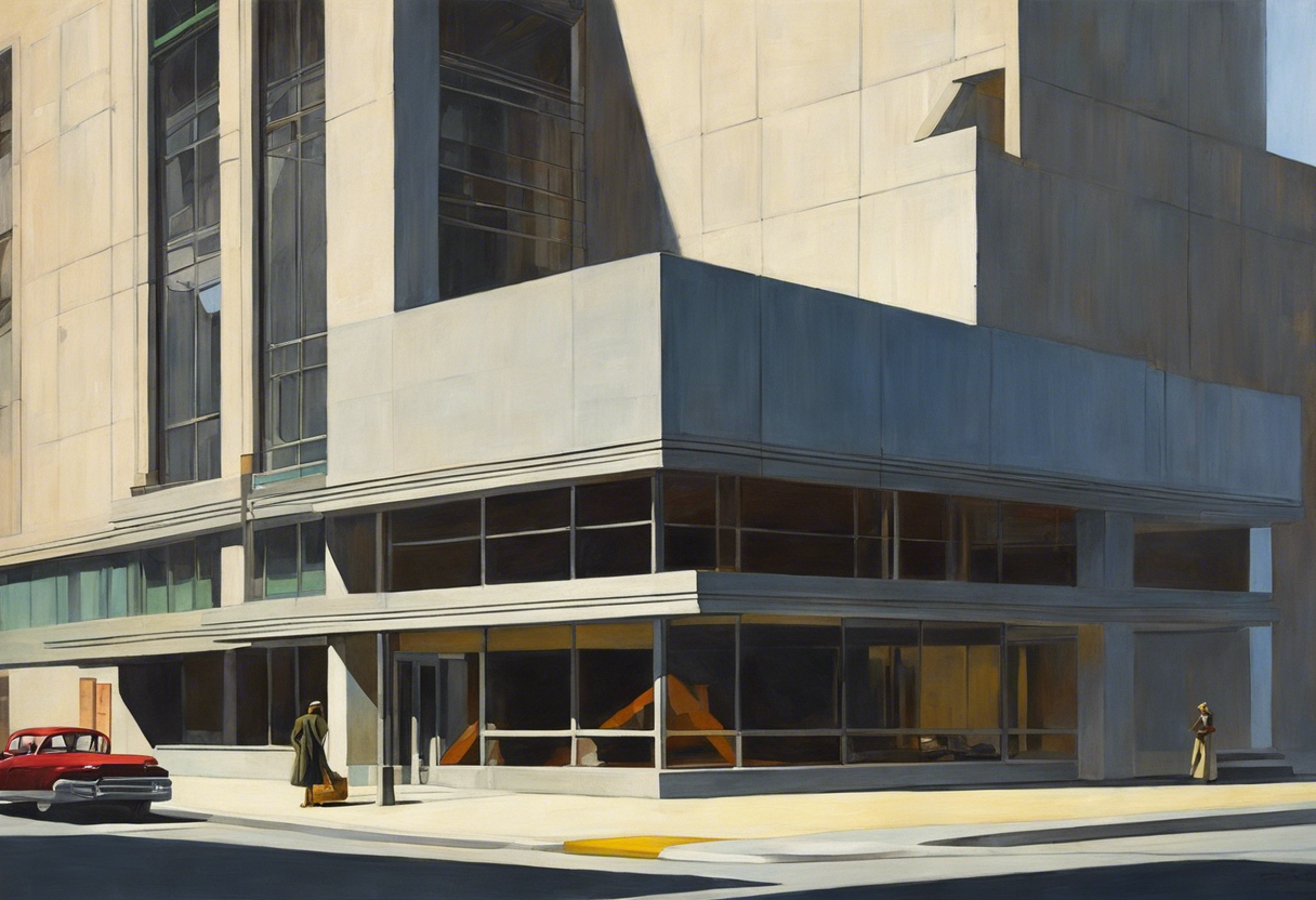 Pintura realista estadounidense del siglo XX, arquitectura brutalista - Póster