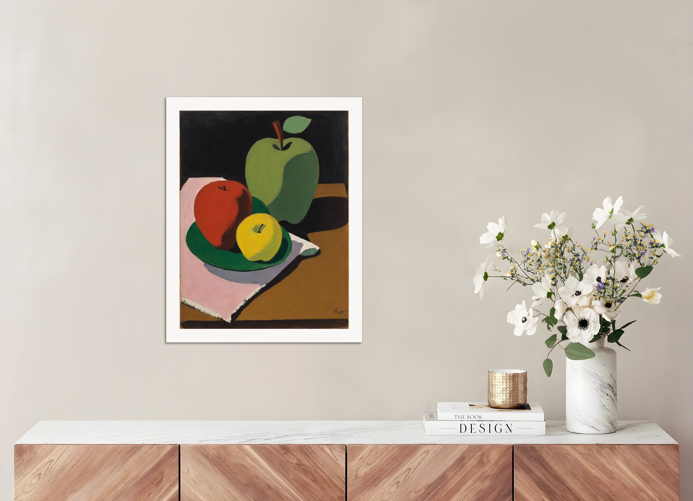 Poster: American intimate figurative, abstract trend, Apple