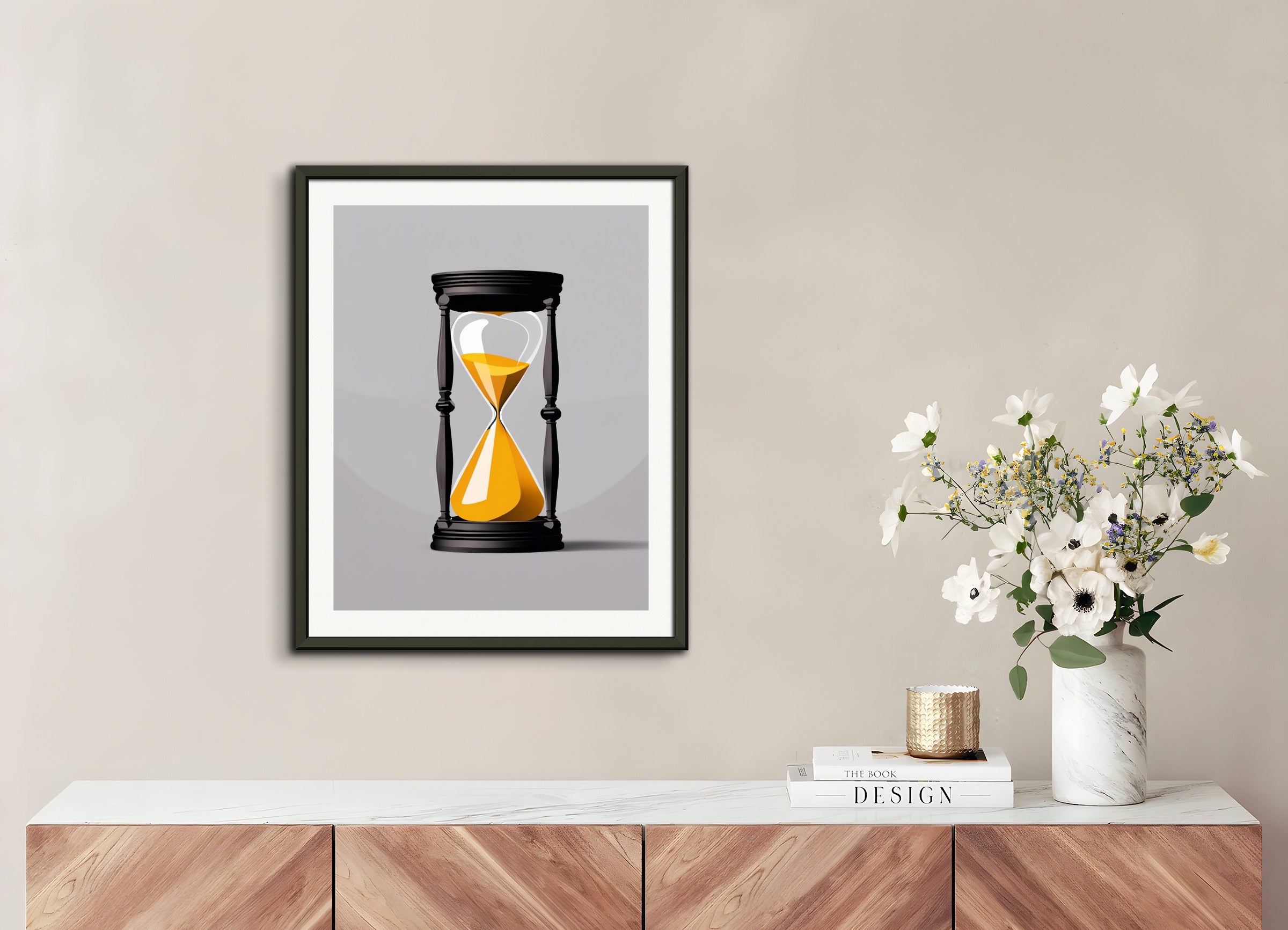 Poster with metal frame: Minimalism art, hourglass