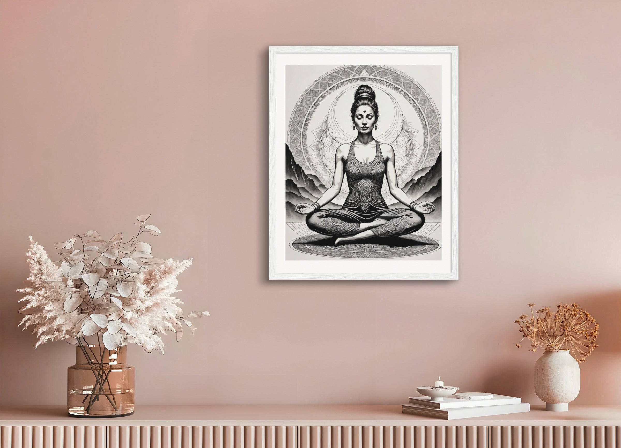 Poster with wood frame: Line Art, Yoga