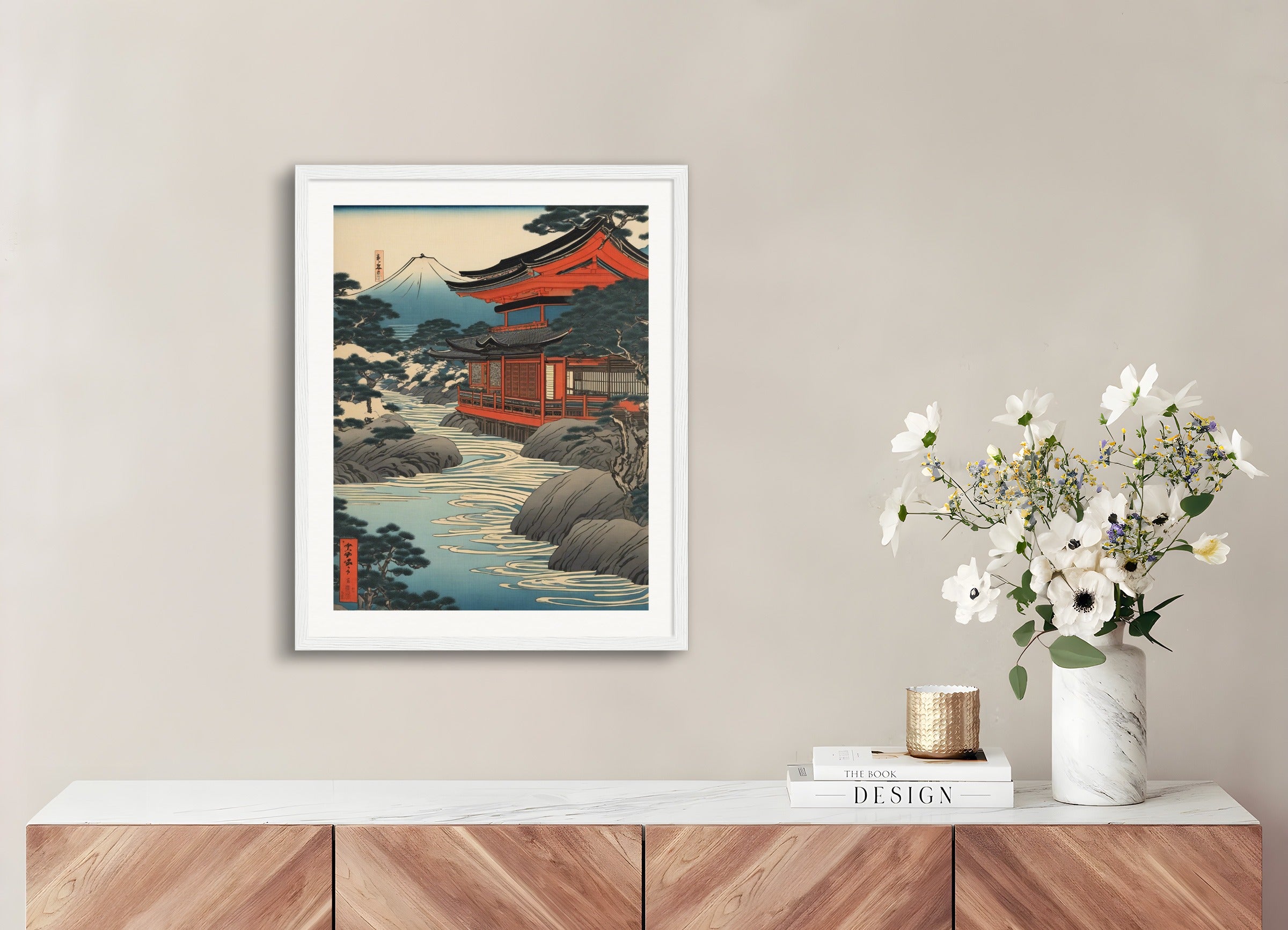 Poster with wood frame: Ukiyo-e, River