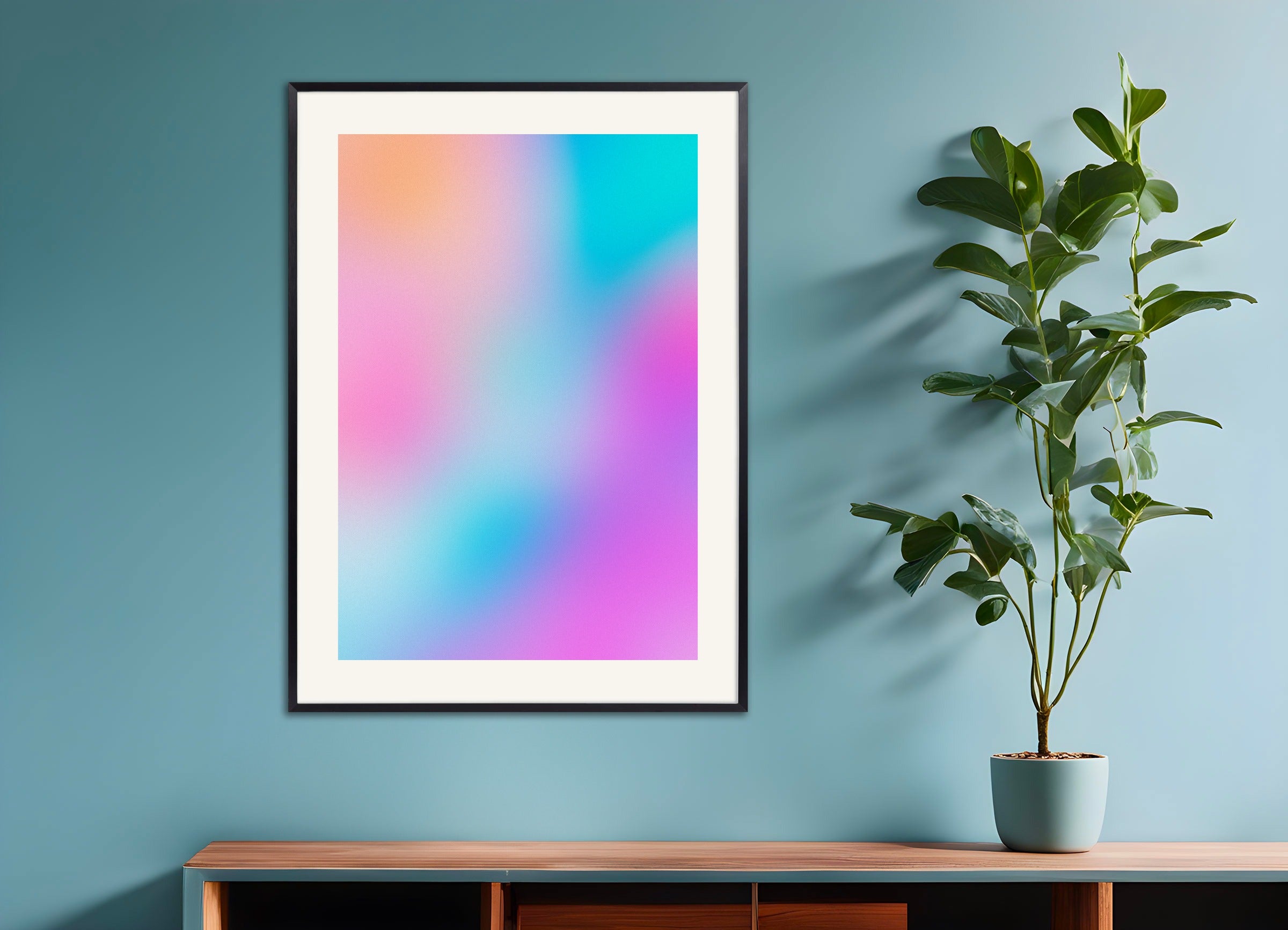 Poster with metal frame: Pink and blue crystal dream