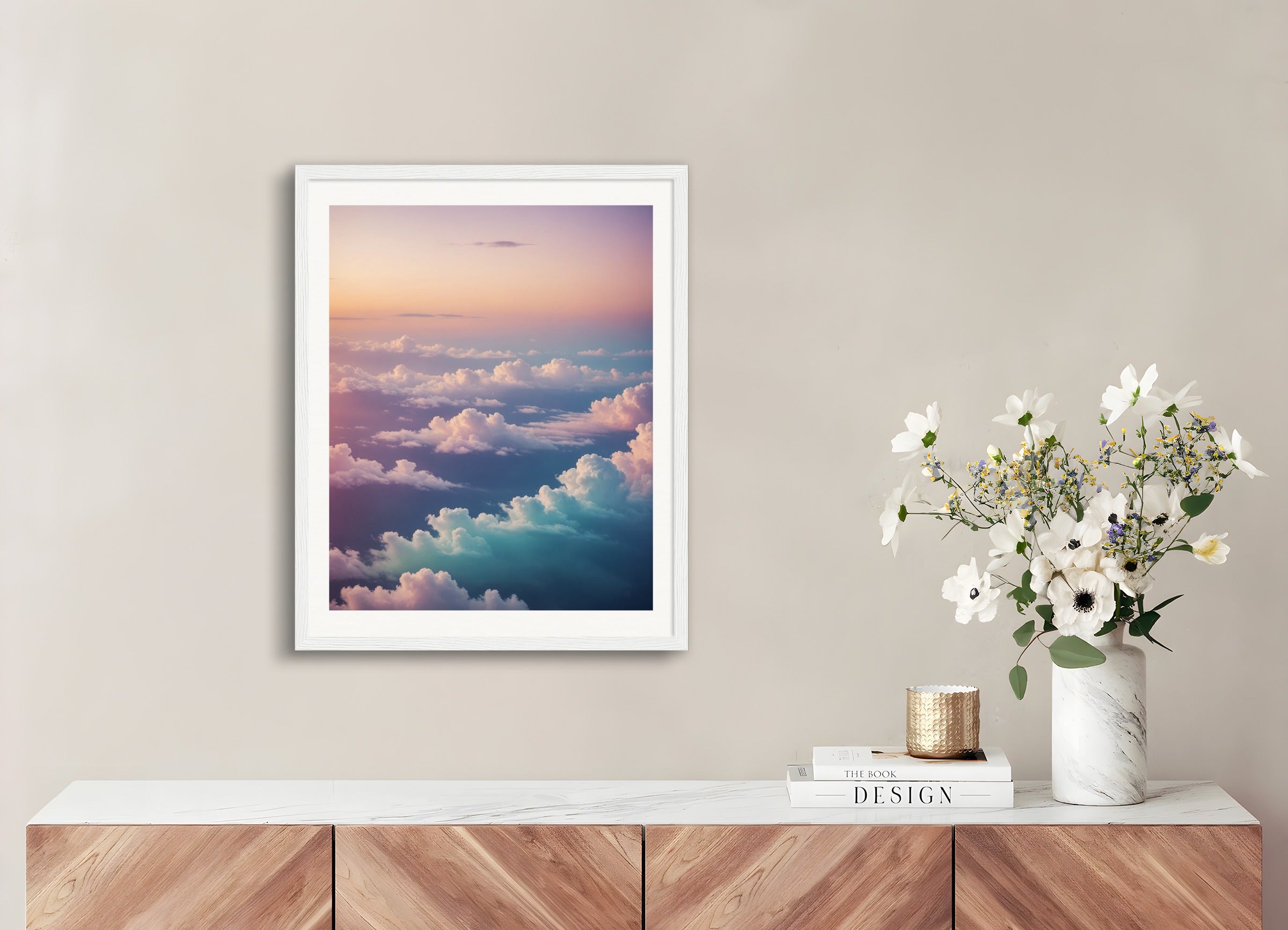 Poster with wood frame: Soothing Abstract Gradients, Clouds