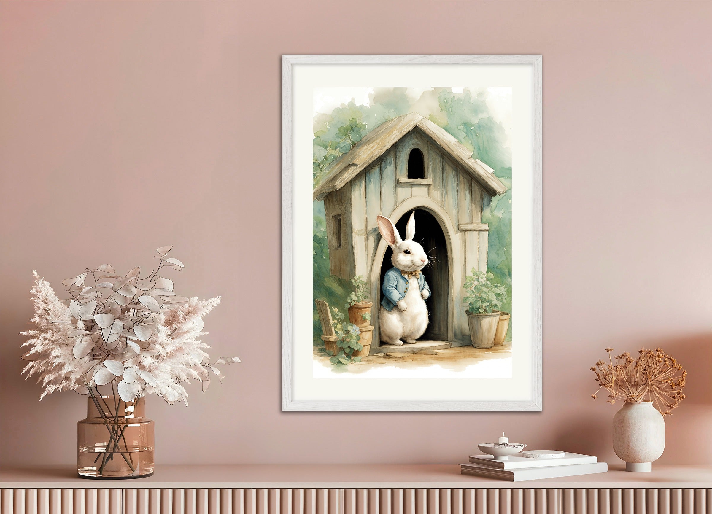 Poster with white wood frame: The Tale of Peter Rabbit, tribute to Beatrix Potter 01