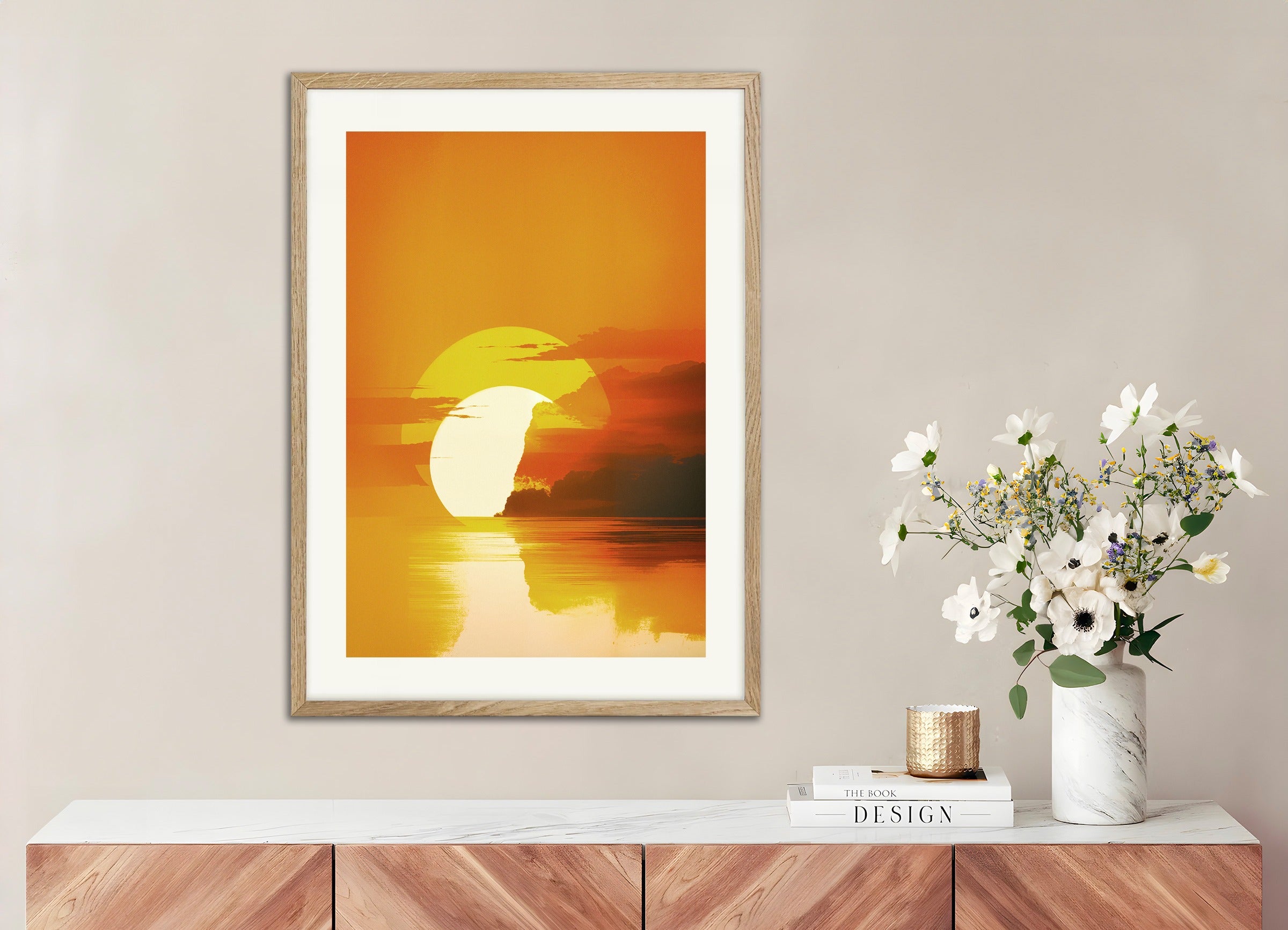 Poster with natural wood frame: Sunset