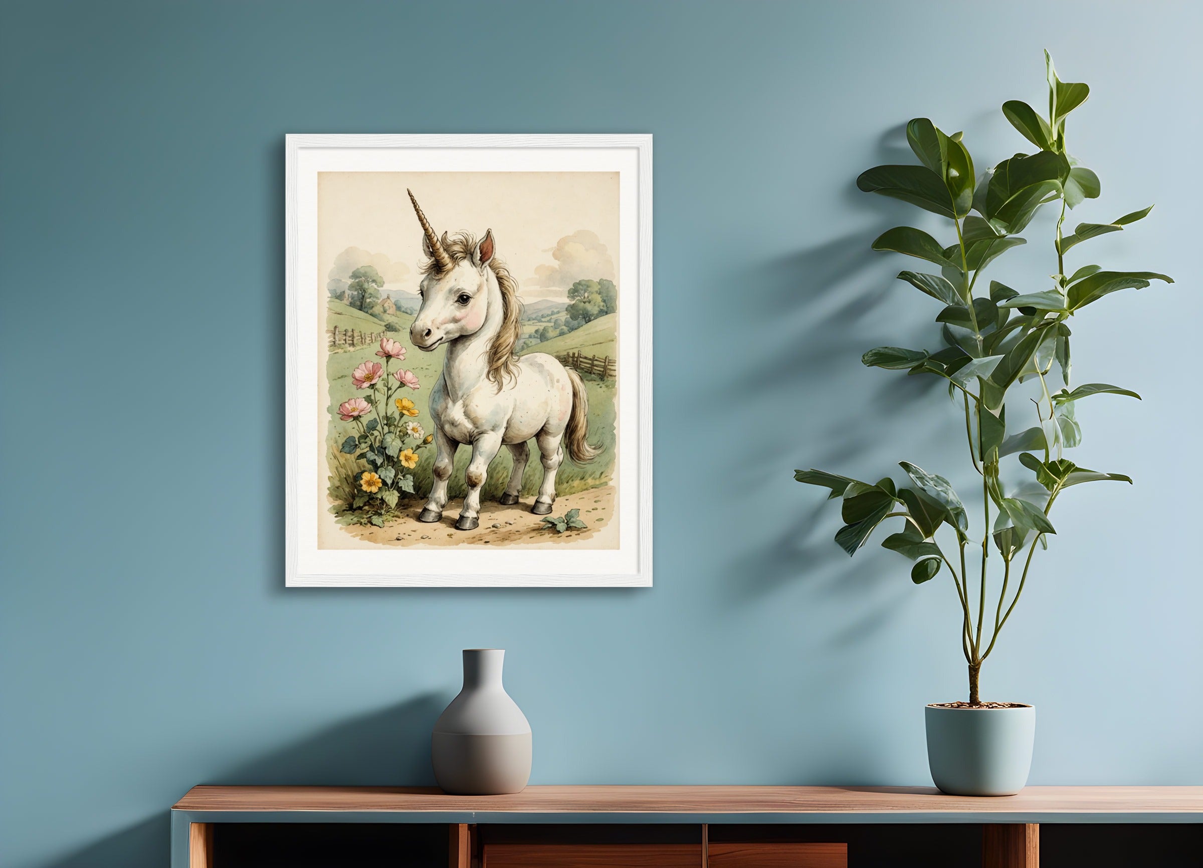 Poster with wood frame: Beatrix Potter, A baby cute unicorn