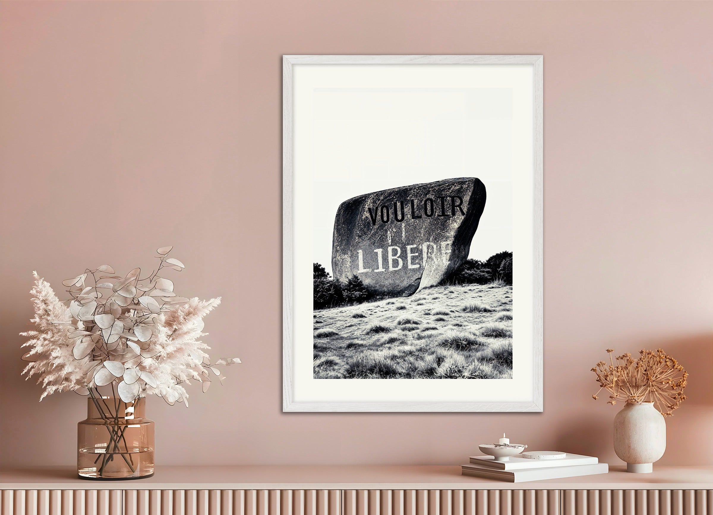 Poster with white wood frame: Willing liberates, Nietzsche