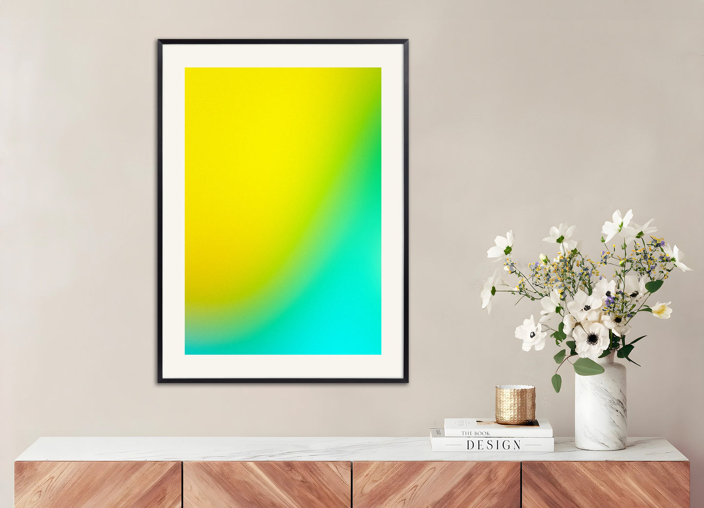 Poster with metal frame: Positive energy, yellow and turquoise gradients