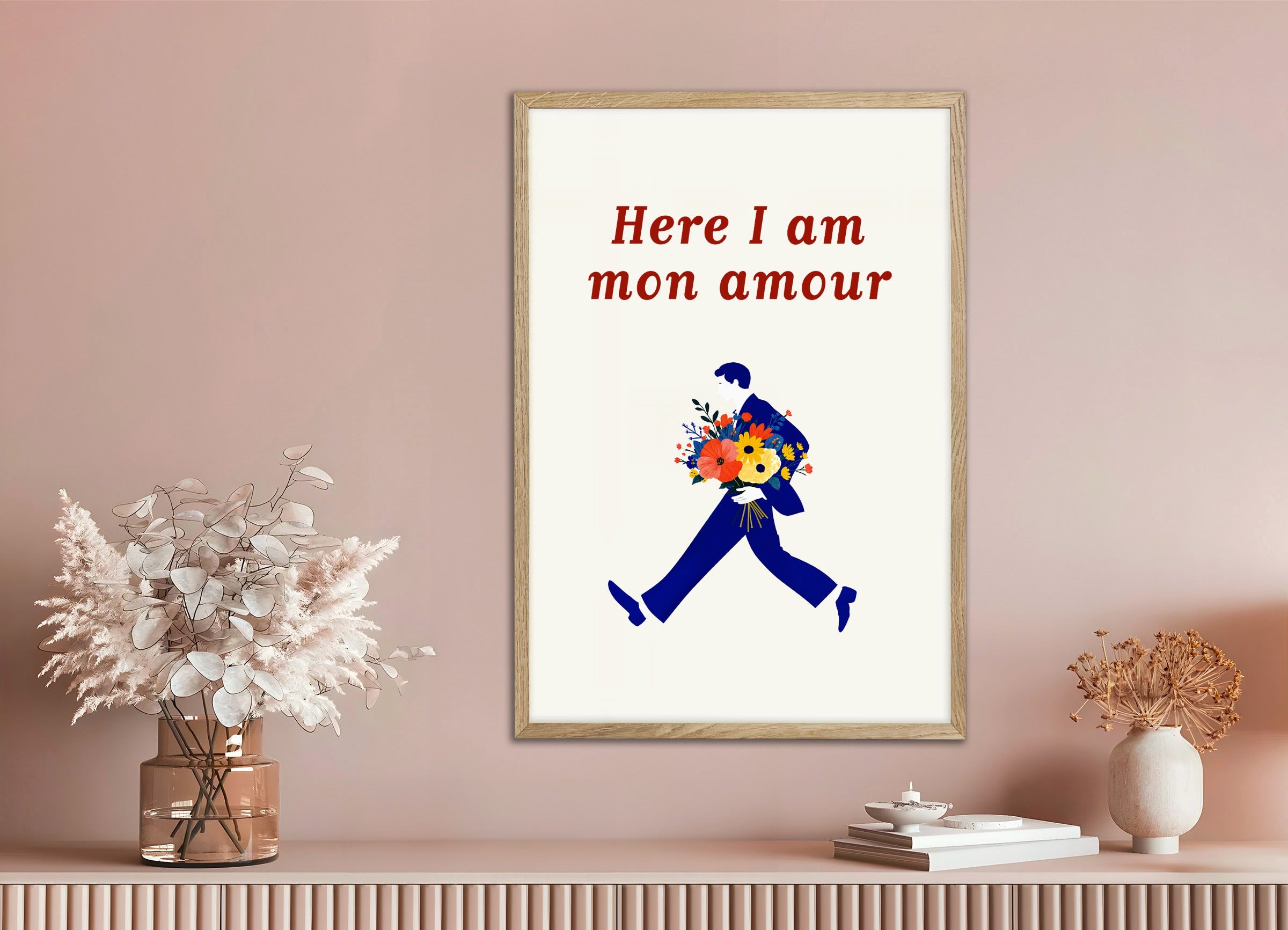 Poster with natural wood frame: Here I Am, Mon Amour - Flowers