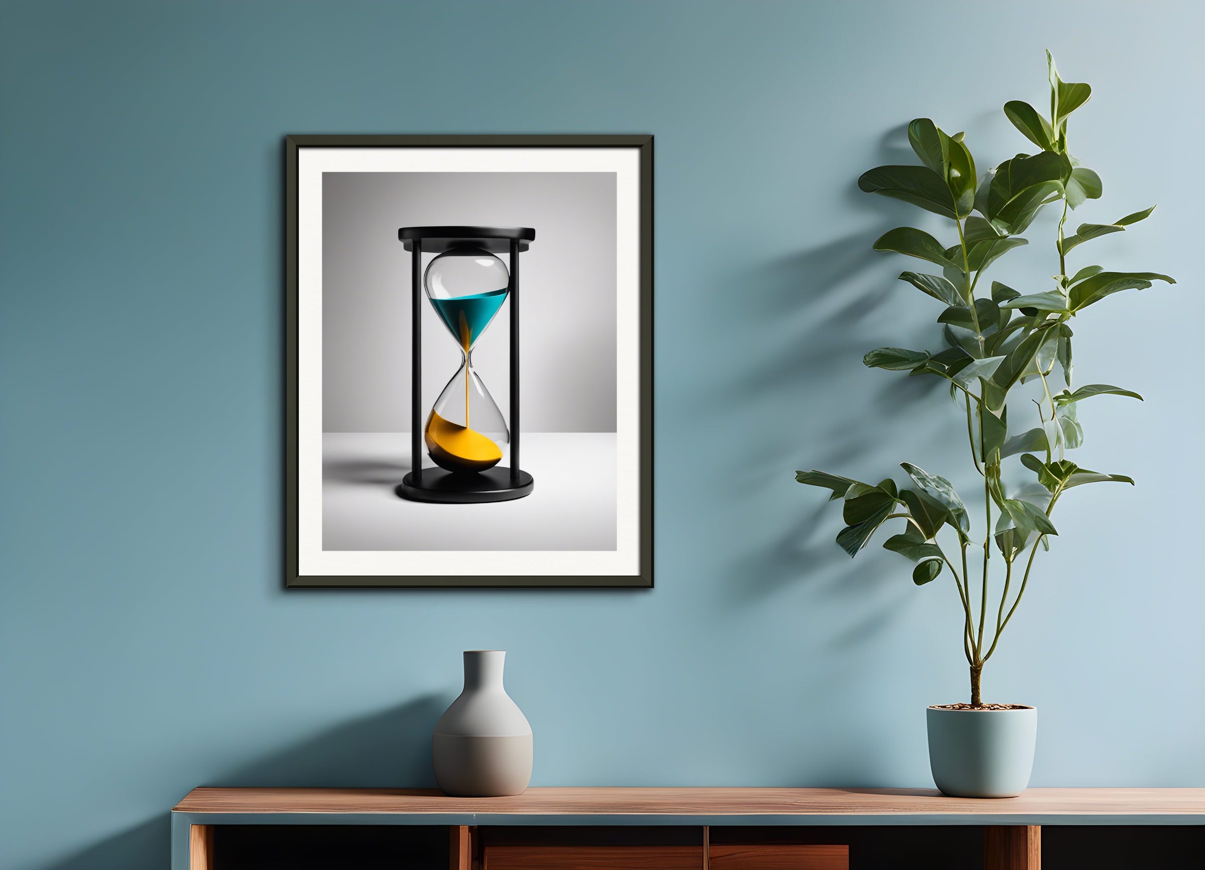 Poster with metal frame: Minimalism art, hourglass