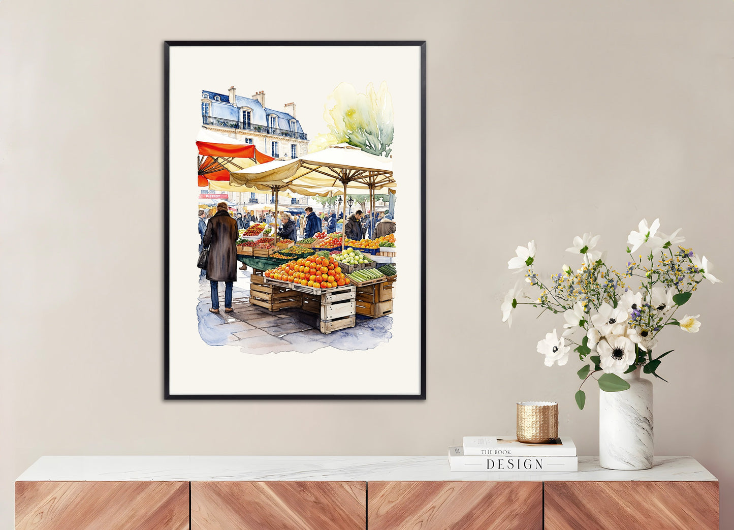 Poster with metal frame: Parisian market, watercolor