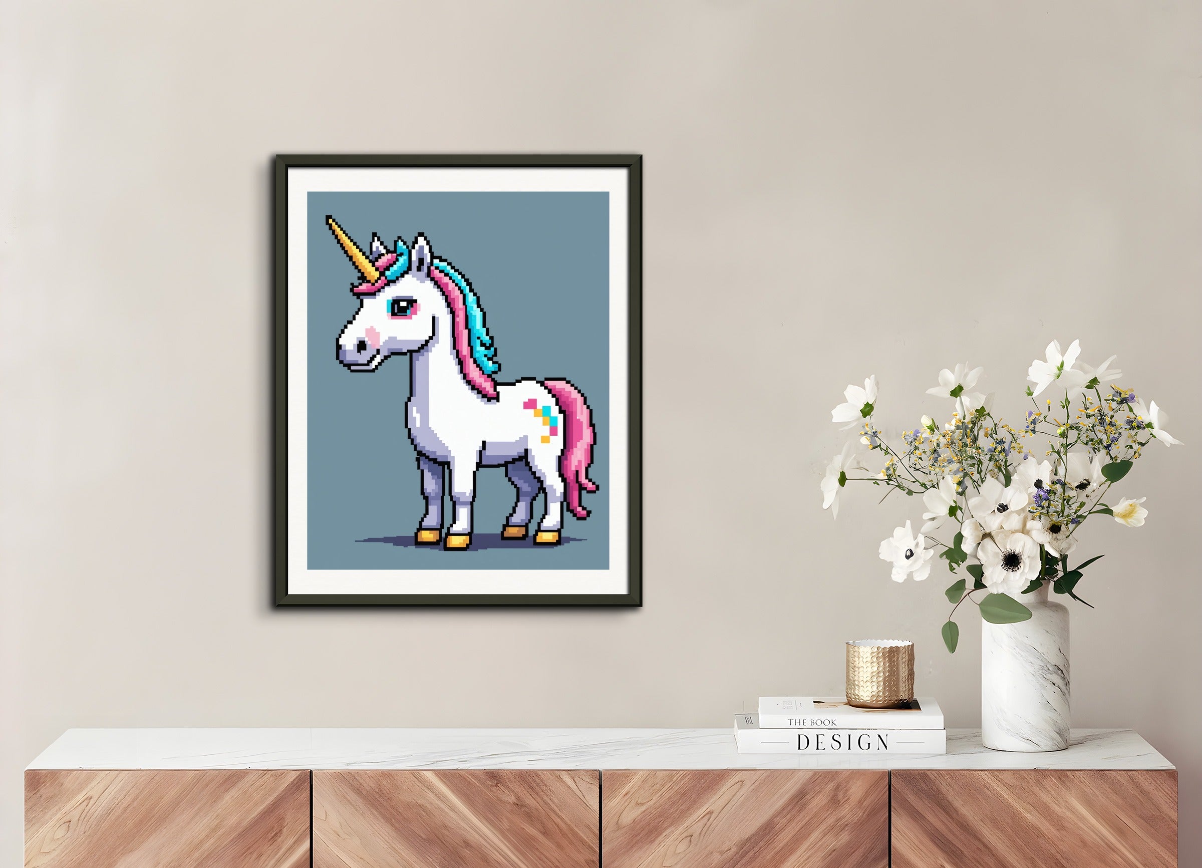 Poster with metal frame: Pixel Art, Unicorn