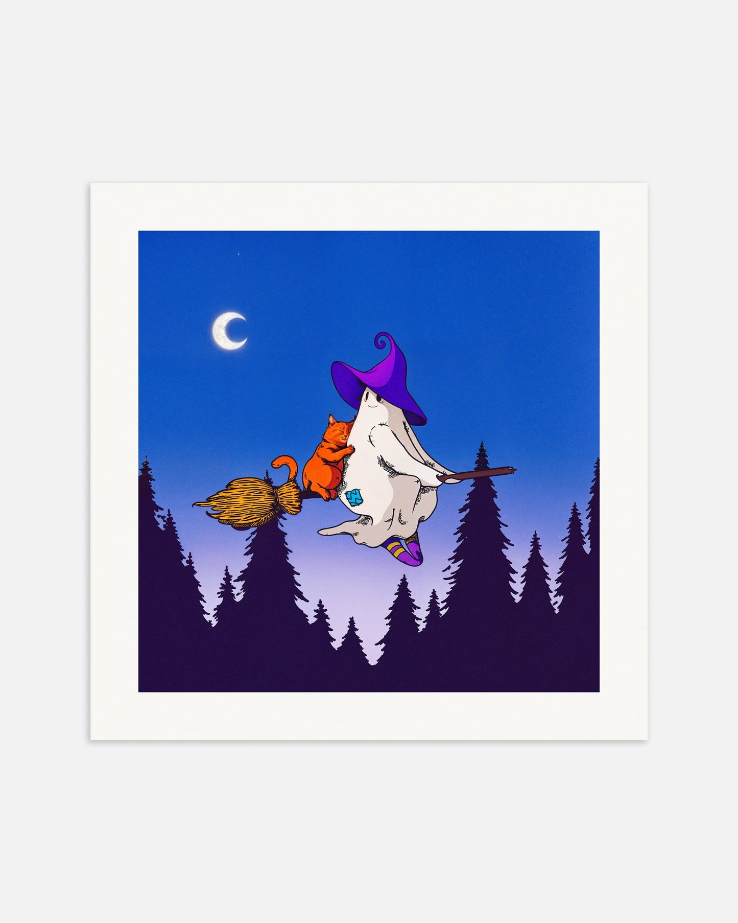 Poster: A ghost and a cat on a flying broom, none