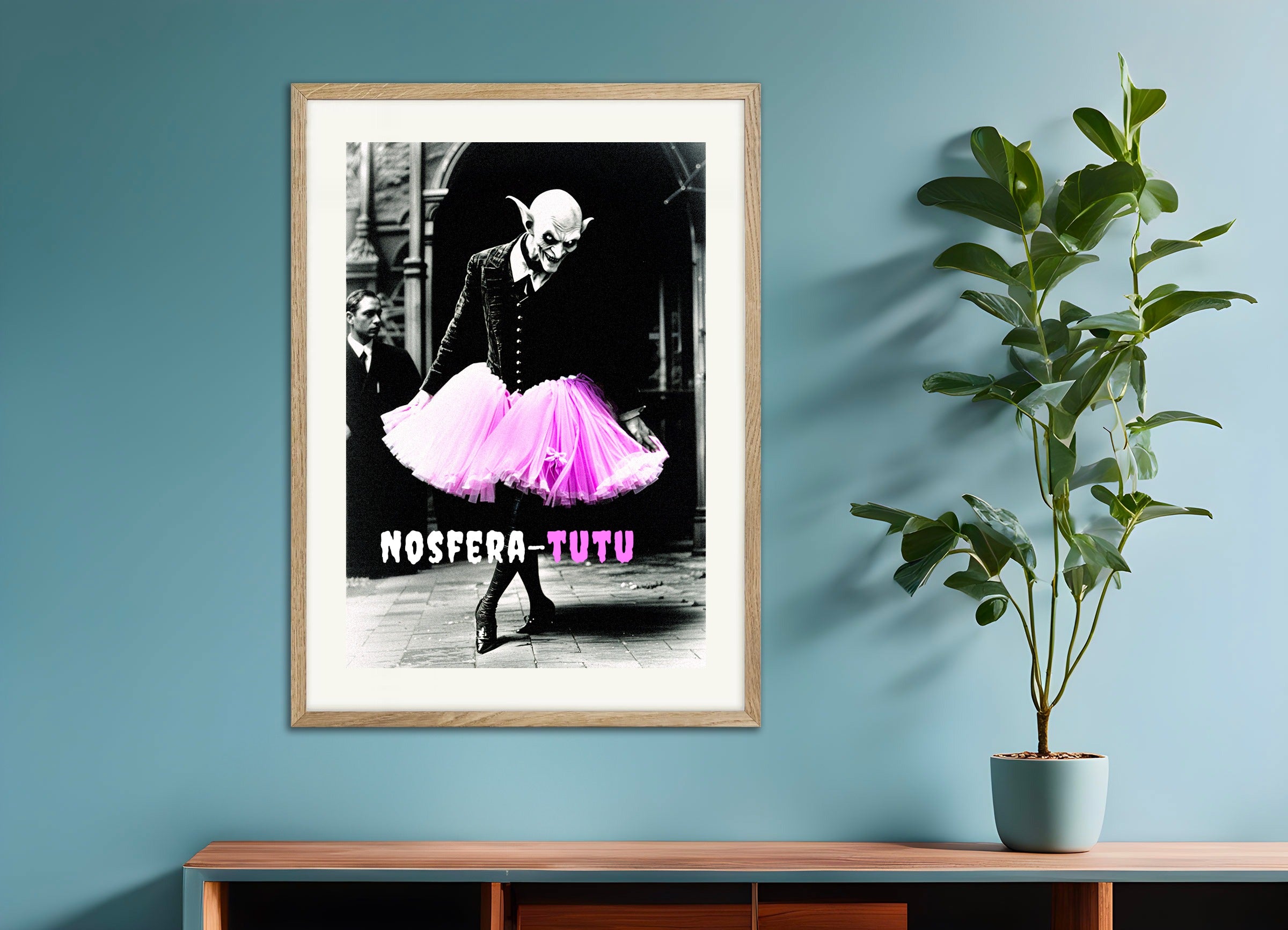 Poster with natural wood frame: Nosfera-tutu, humor poster