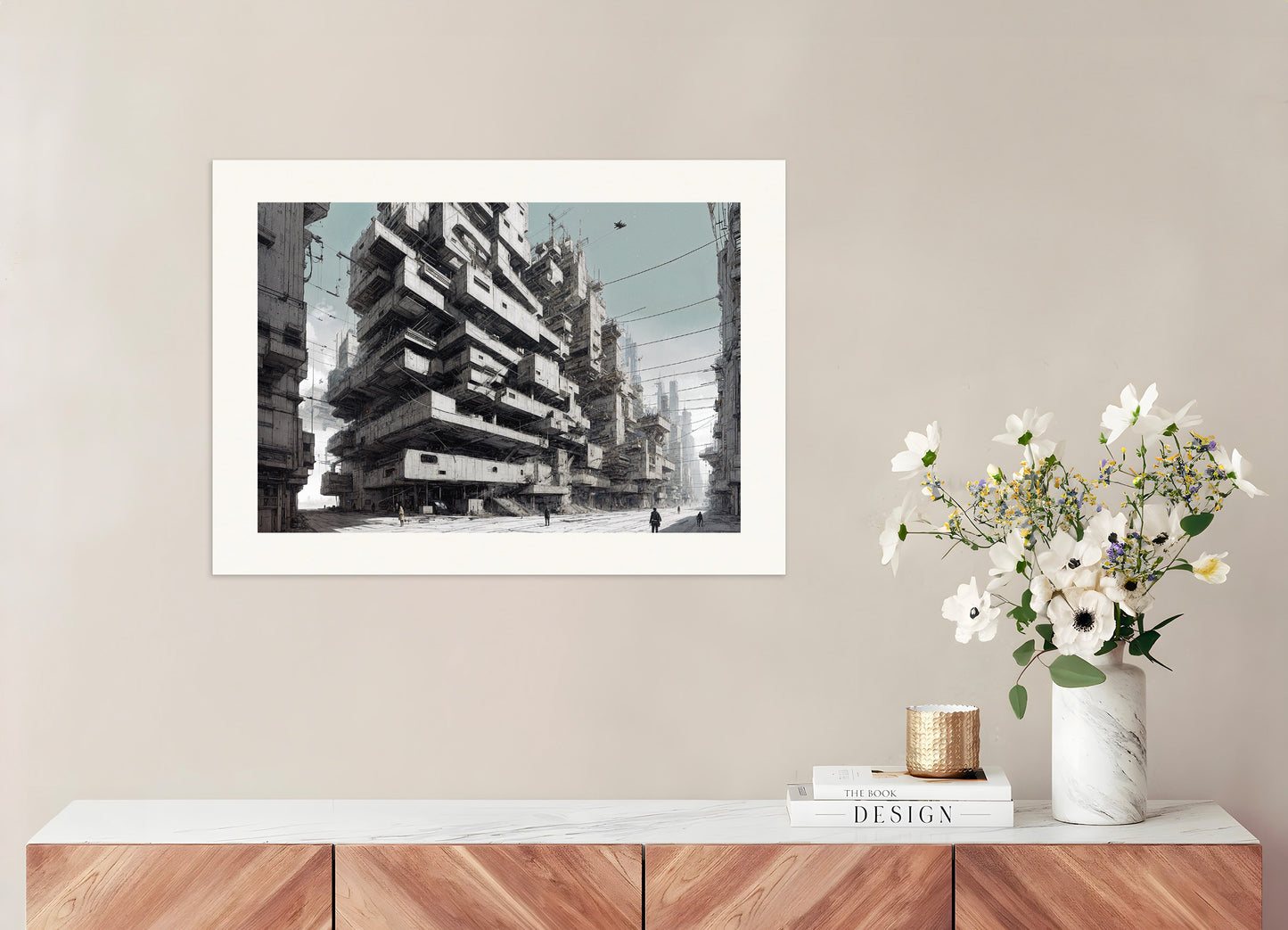 Poster: Brutalist architecture, cybernetic city, none