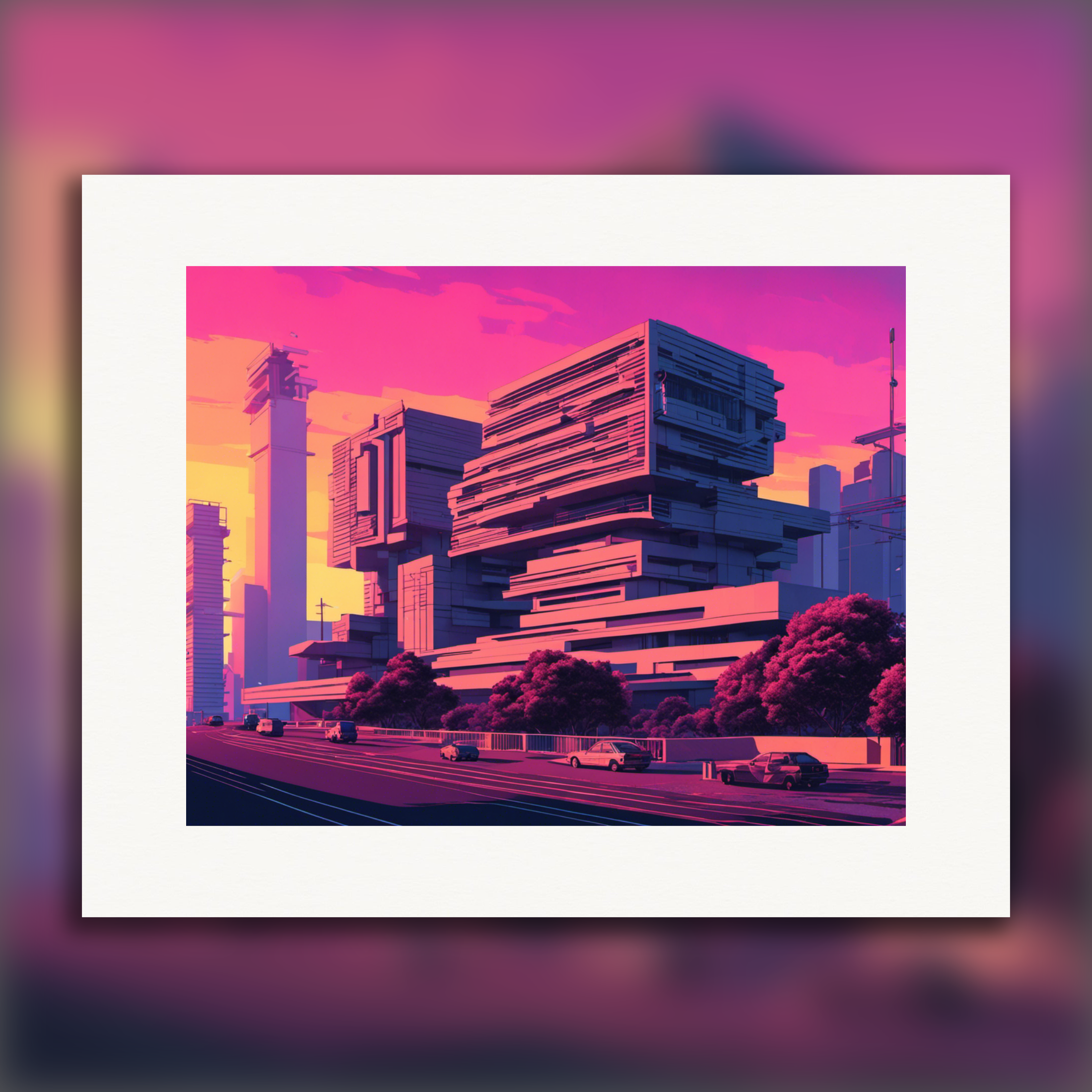 Vaporwave, brutalist architecture - Poster