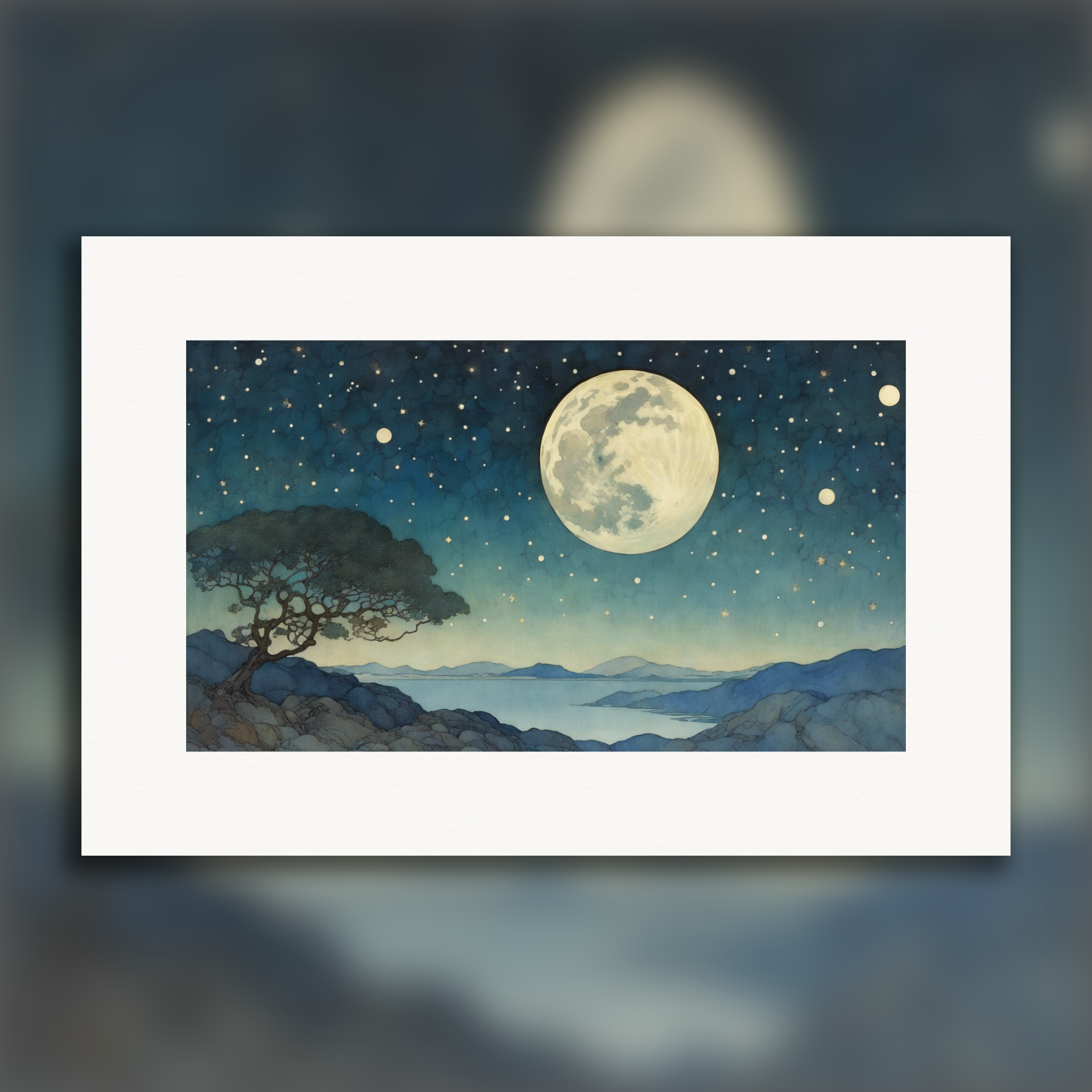 Bezaubernde Illustration, Mond und Sternenhimmel - Poster