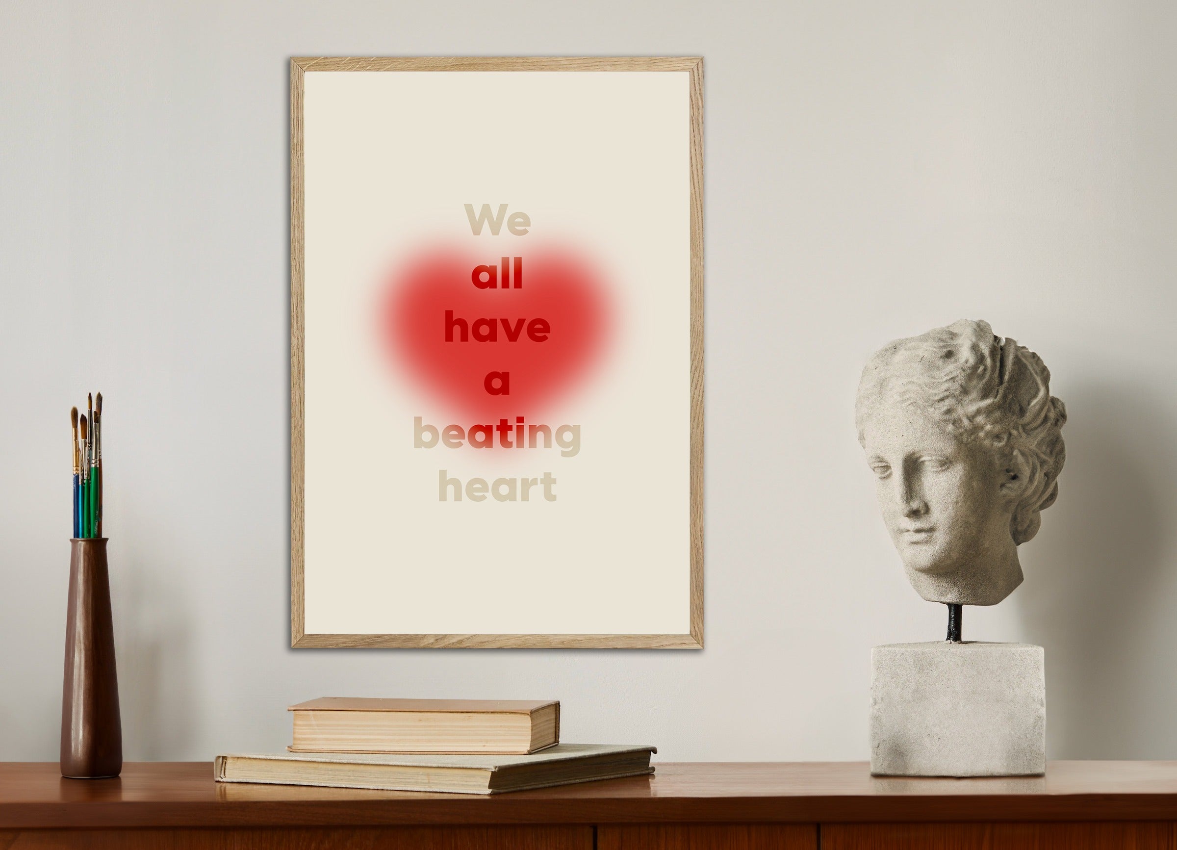 Poster with natural wood frame: We all have a Beating Heart - Love, Romantic