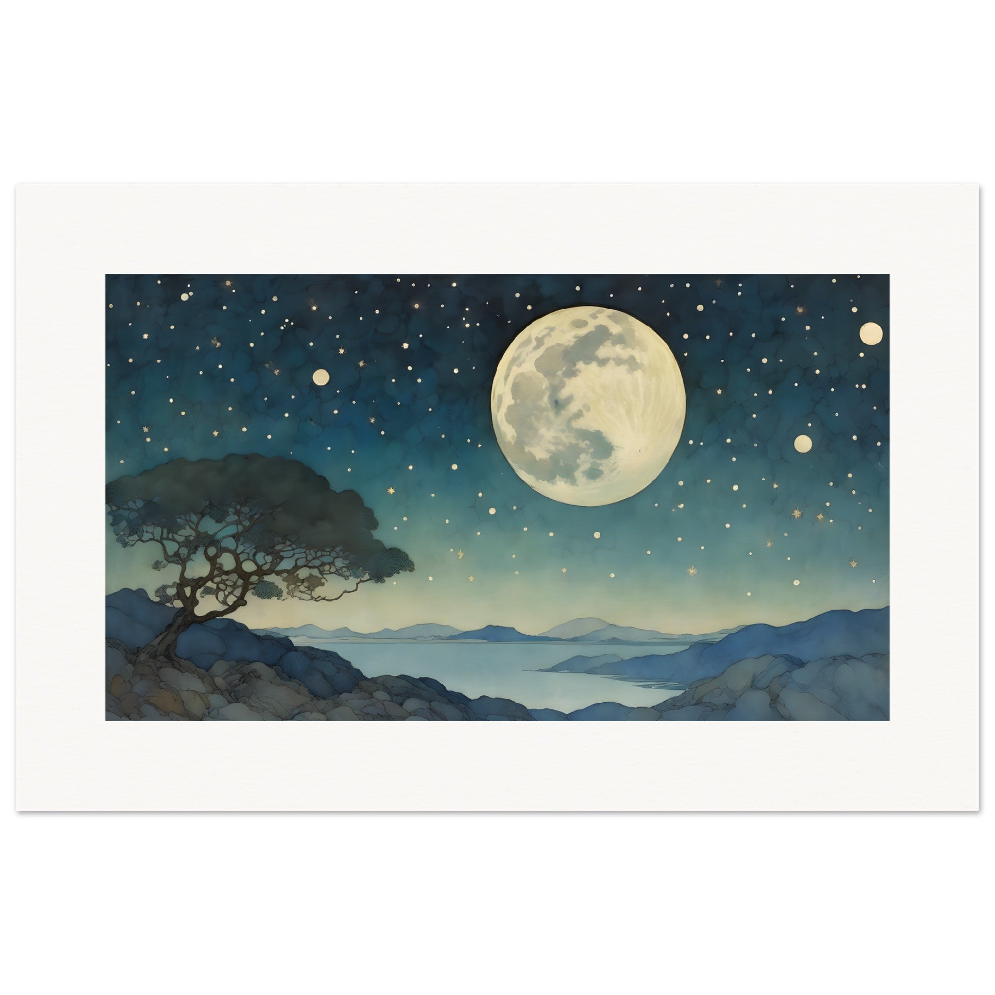 Bezaubernde Illustration, Mond und Sternenhimmel - Poster