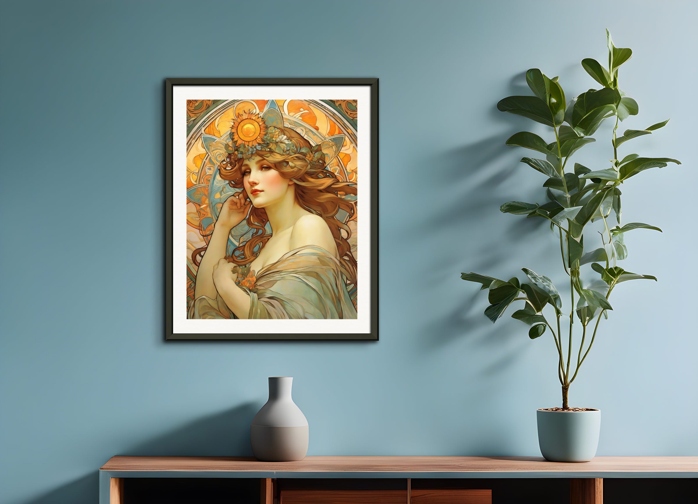 Poster with metal frame: Alfons Mucha, Sun