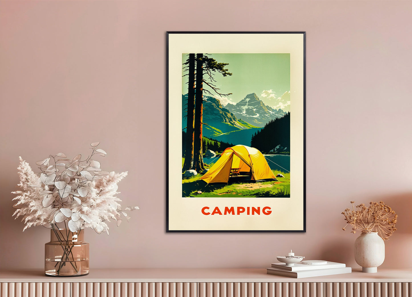 Poster with metal frame: Vintage camping, mountain and nature poster