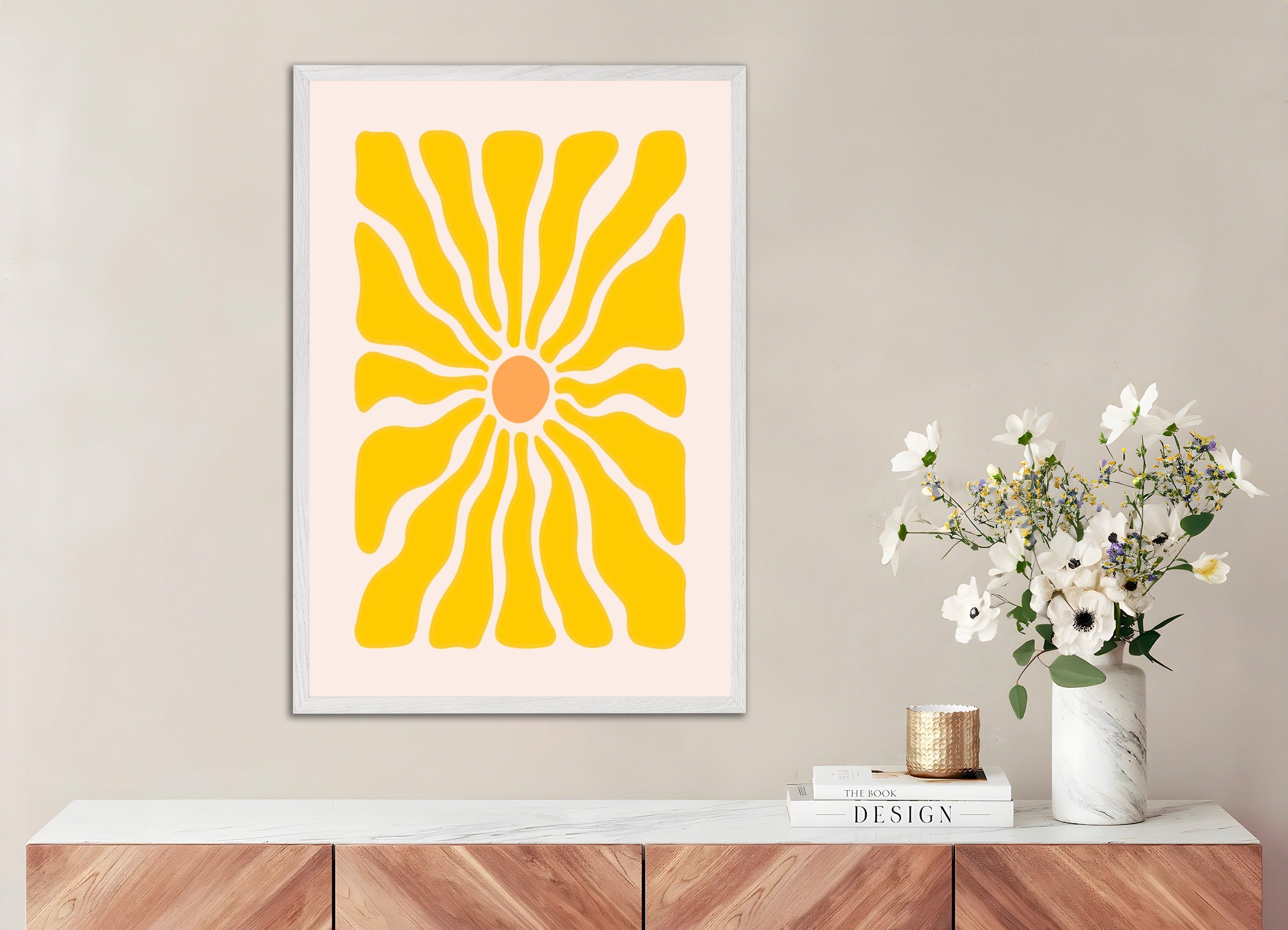 Poster with white wood frame: Minimalist flower poster