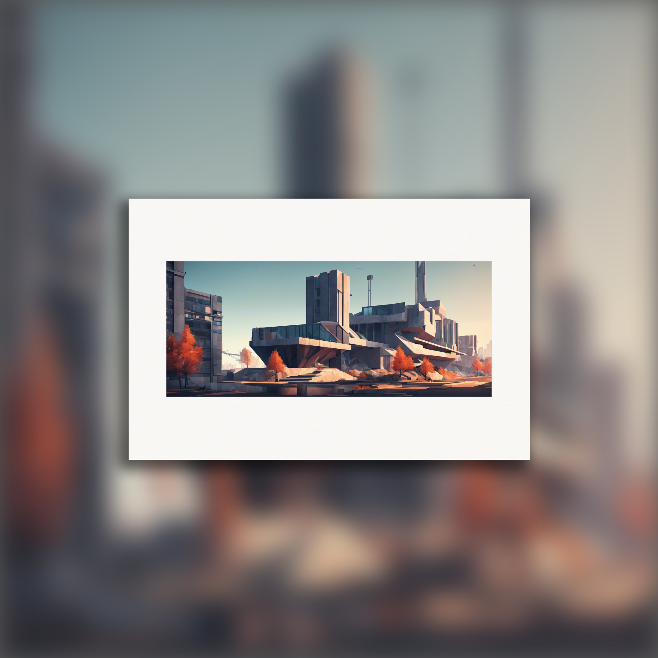 Low polygon, brutalist futuristic city - Poster