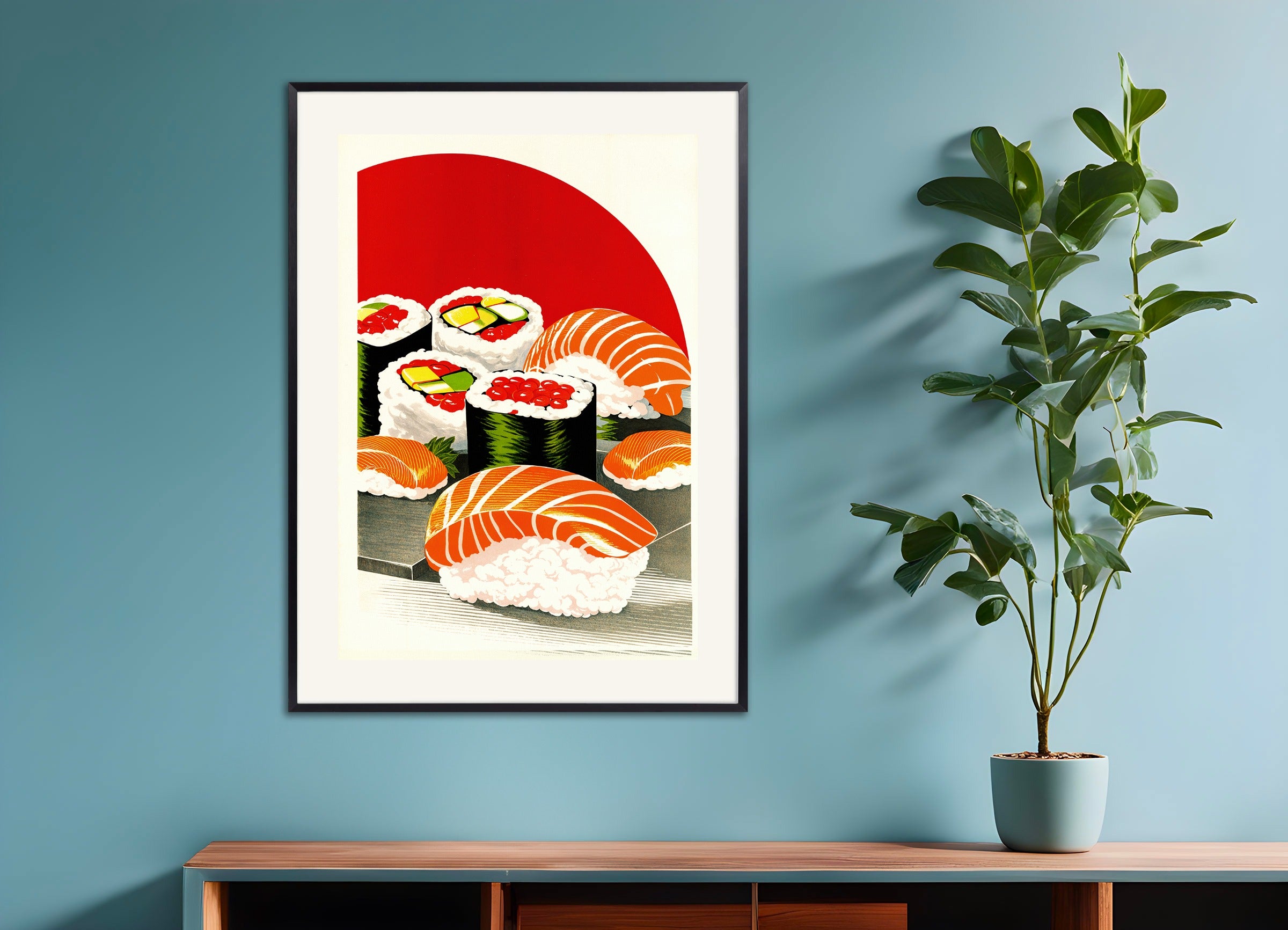 Poster with metal frame: Sushis, asian restaurant