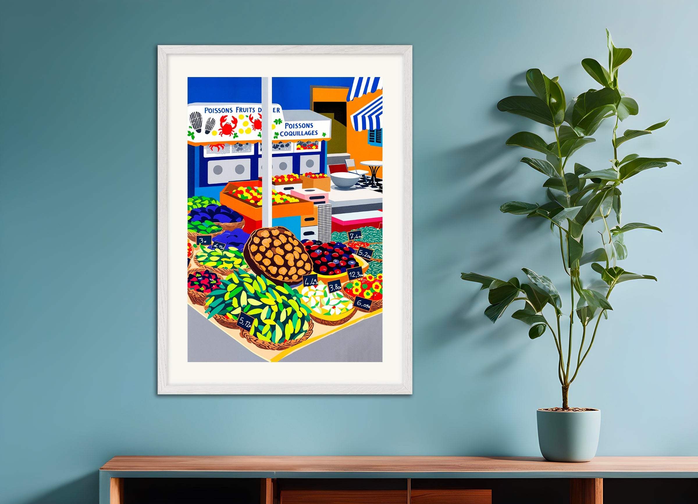 Poster with white wood frame: Market and fishmonger