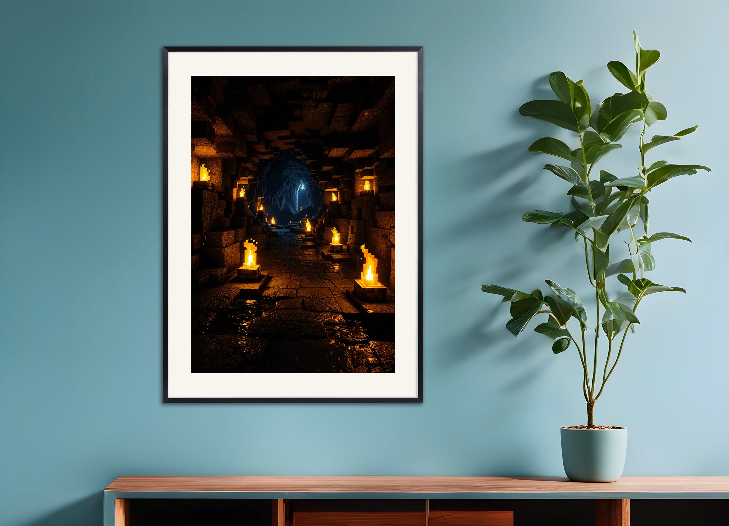 Poster with metal frame: Minecraft, mysterious cave