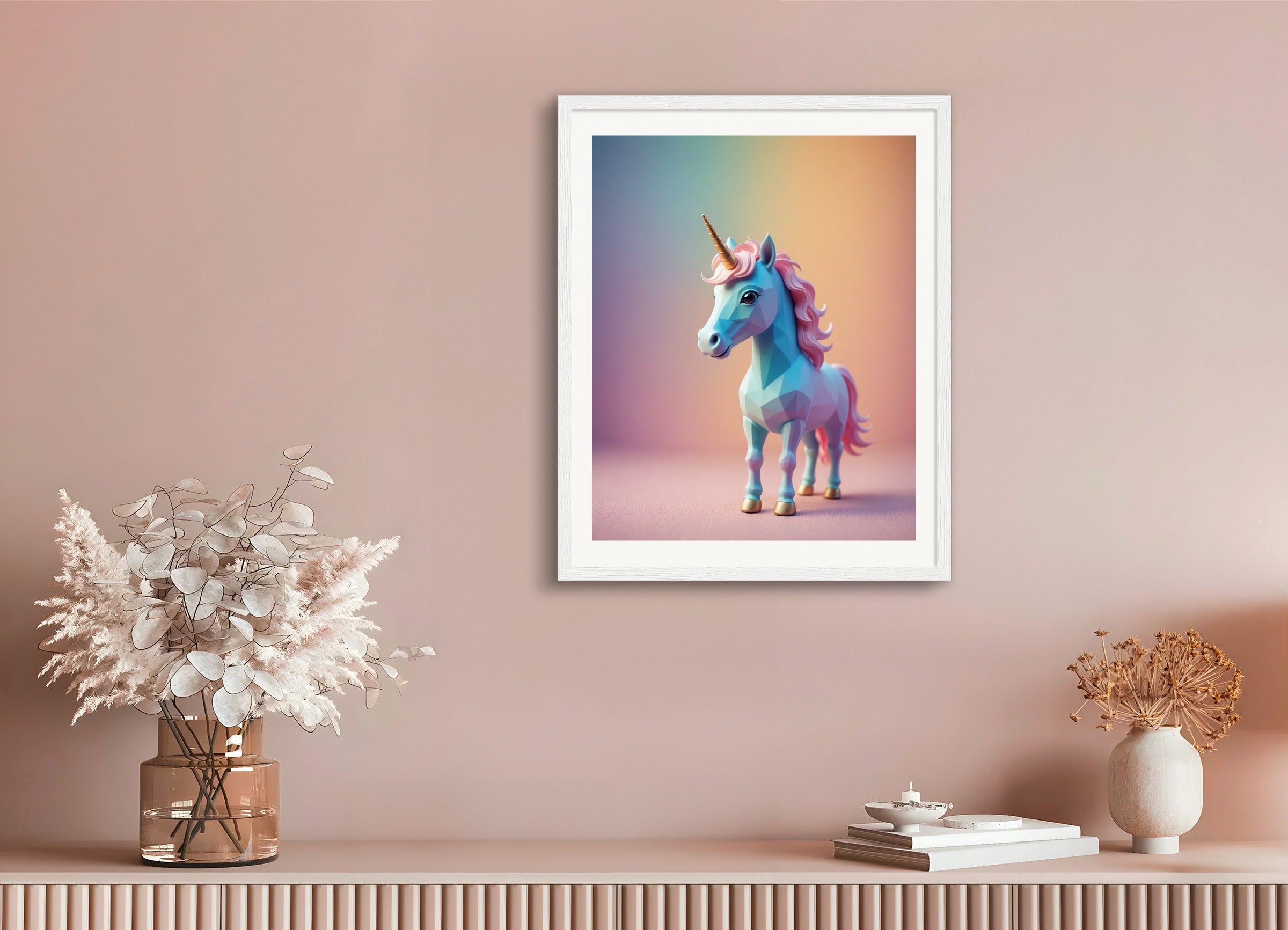 Poster with wood frame: Soothing Abstract Gradients, A baby cute unicorn