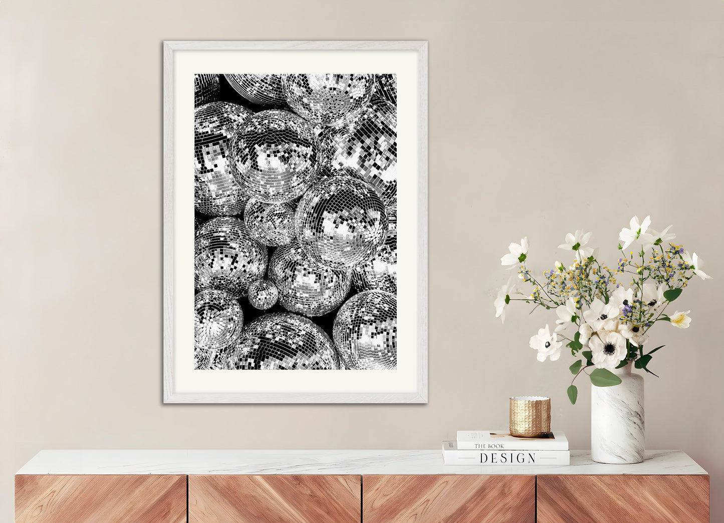 Poster with white wood frame: Disco balls