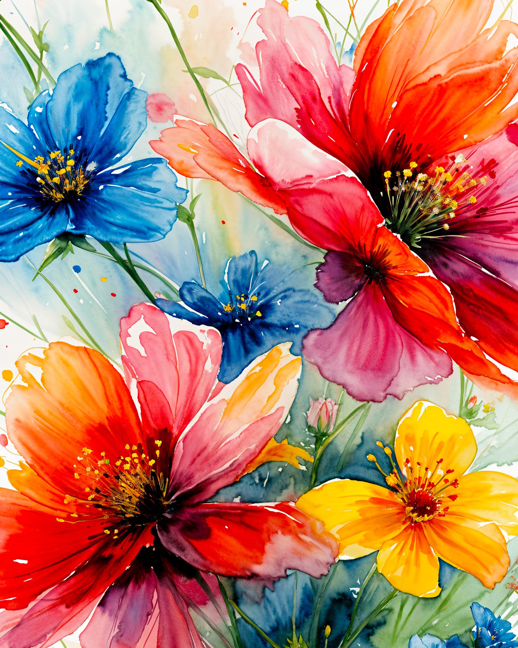 Flores em aquarela - Poster