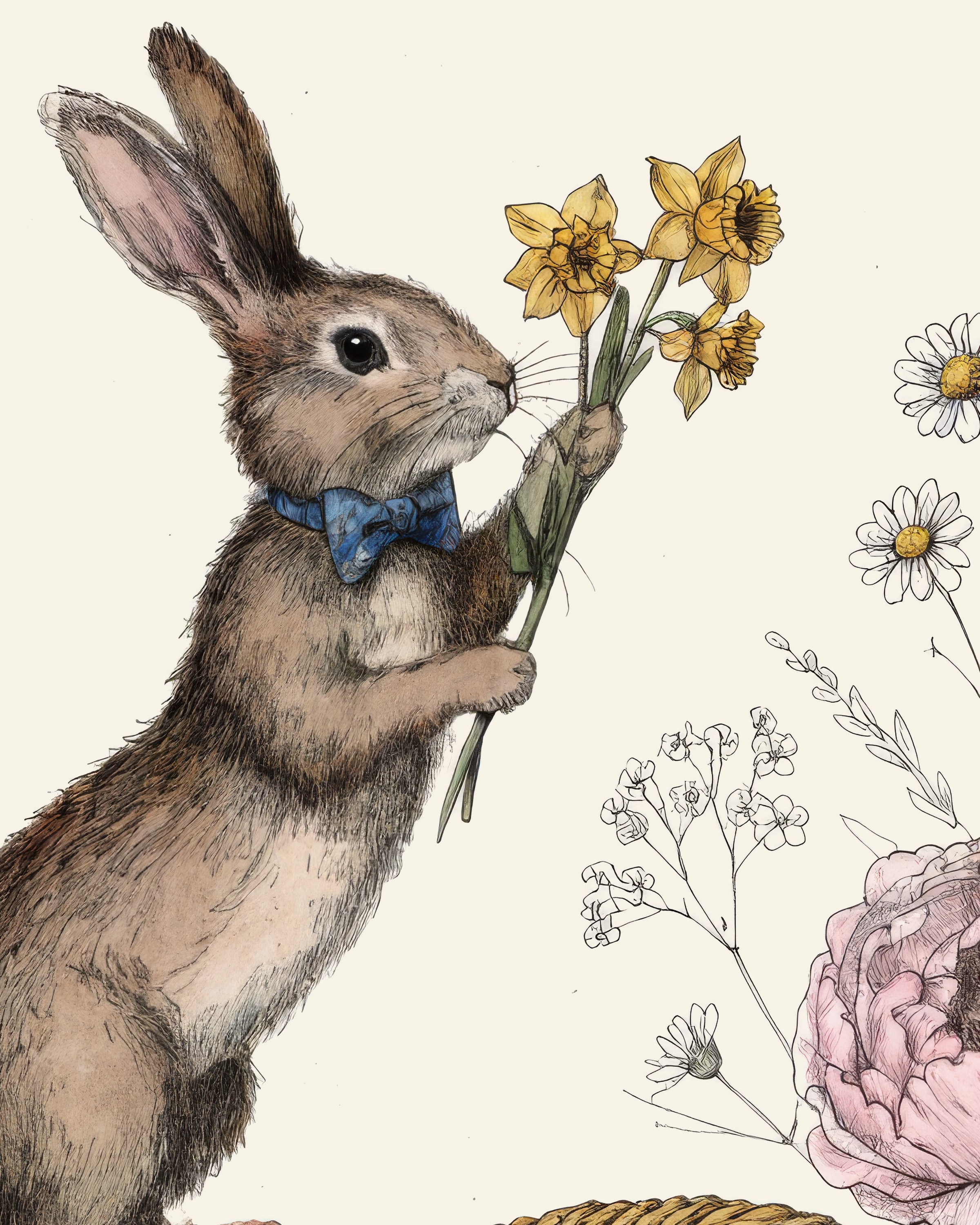 Bow-Tie Bunny with Easter Basket Art Print