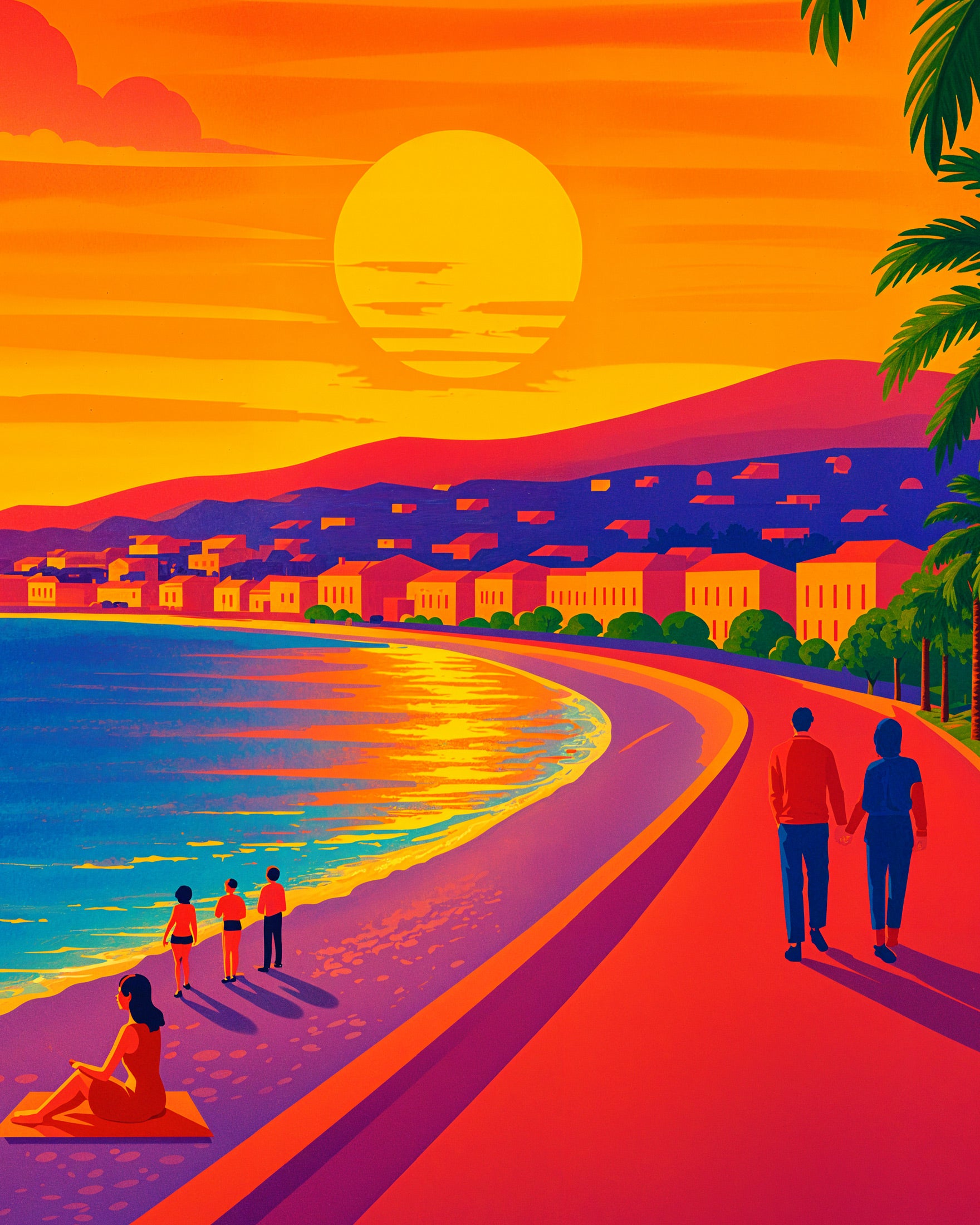 Solnedgangspromenade i Nice, Frankrig – Promenade des Anglais Plakat