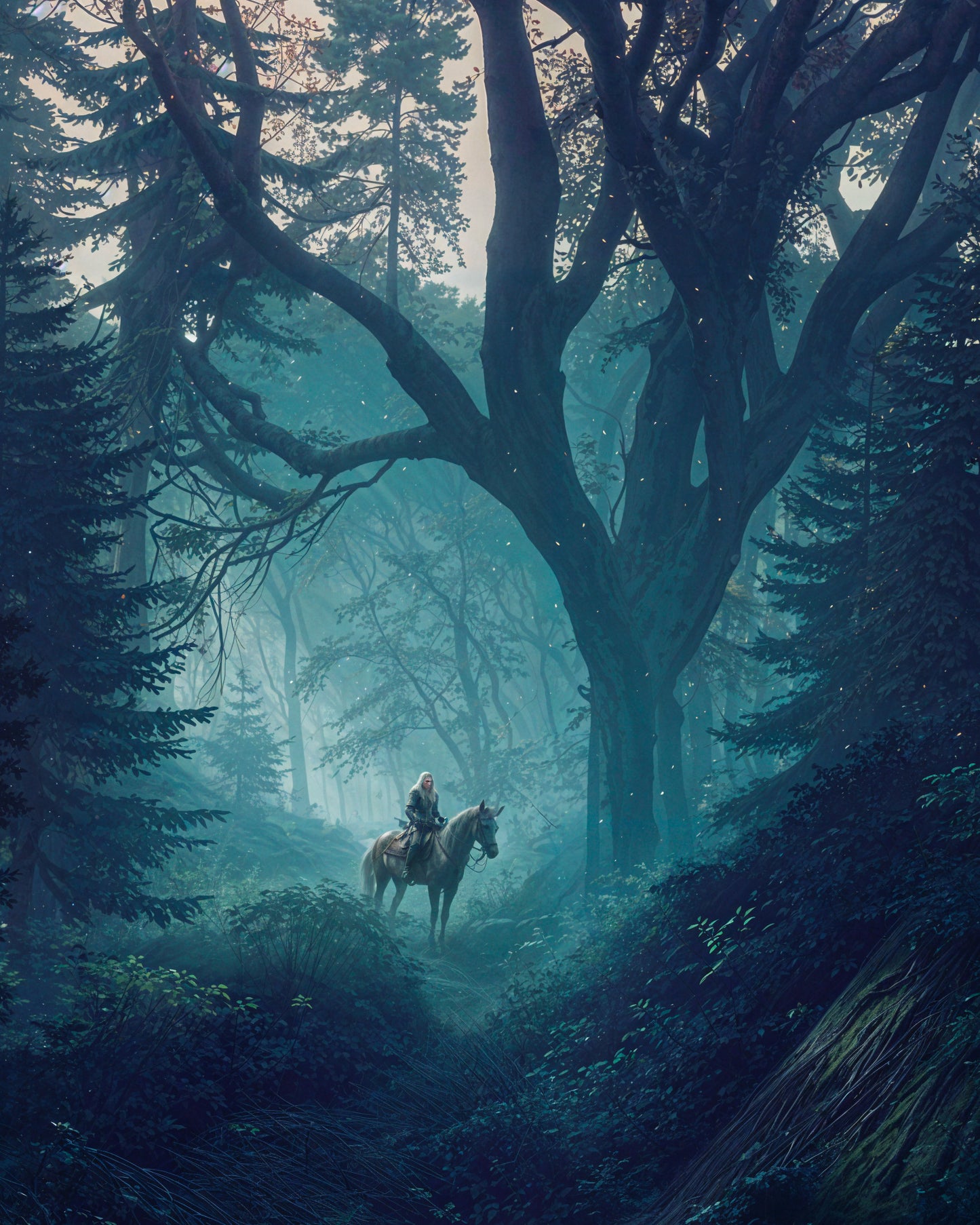 The Witcher, forêt sombre, fan art - Affiche