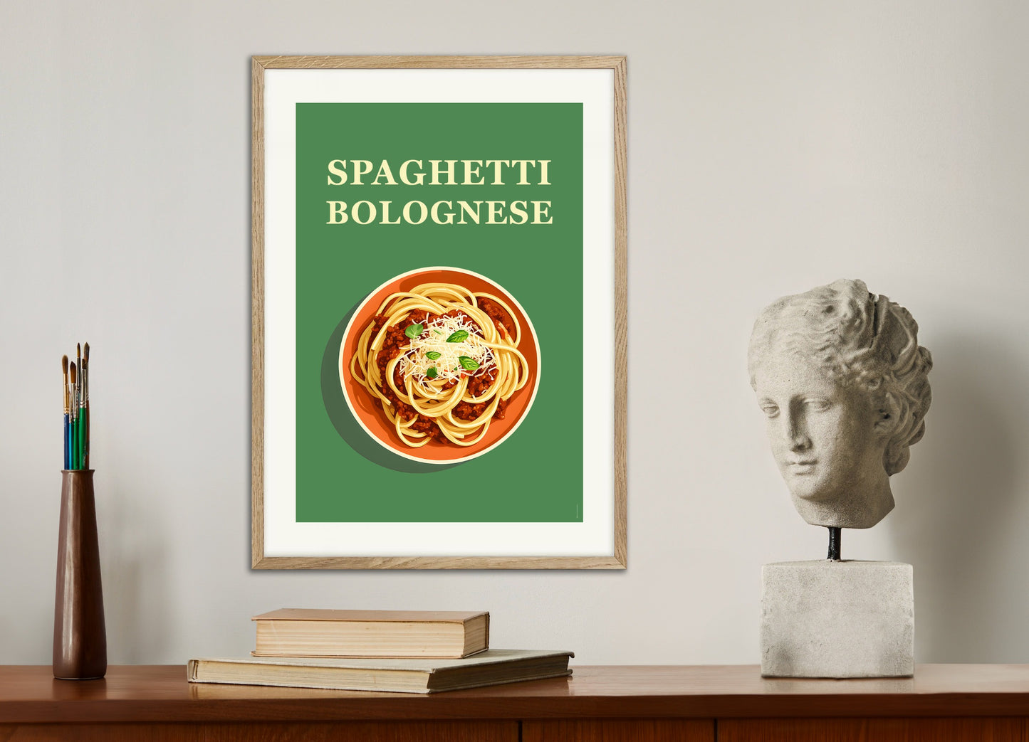 Poster with natural wood frame: Spaghetti Bolognese, Italian restaurant