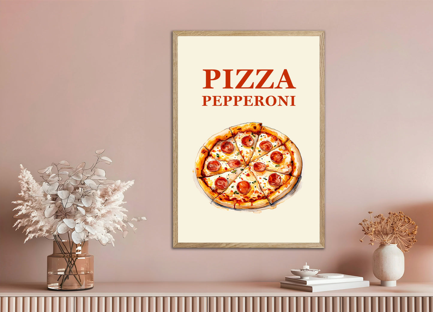 Poster with natural wood frame: Pizza Pepperoni