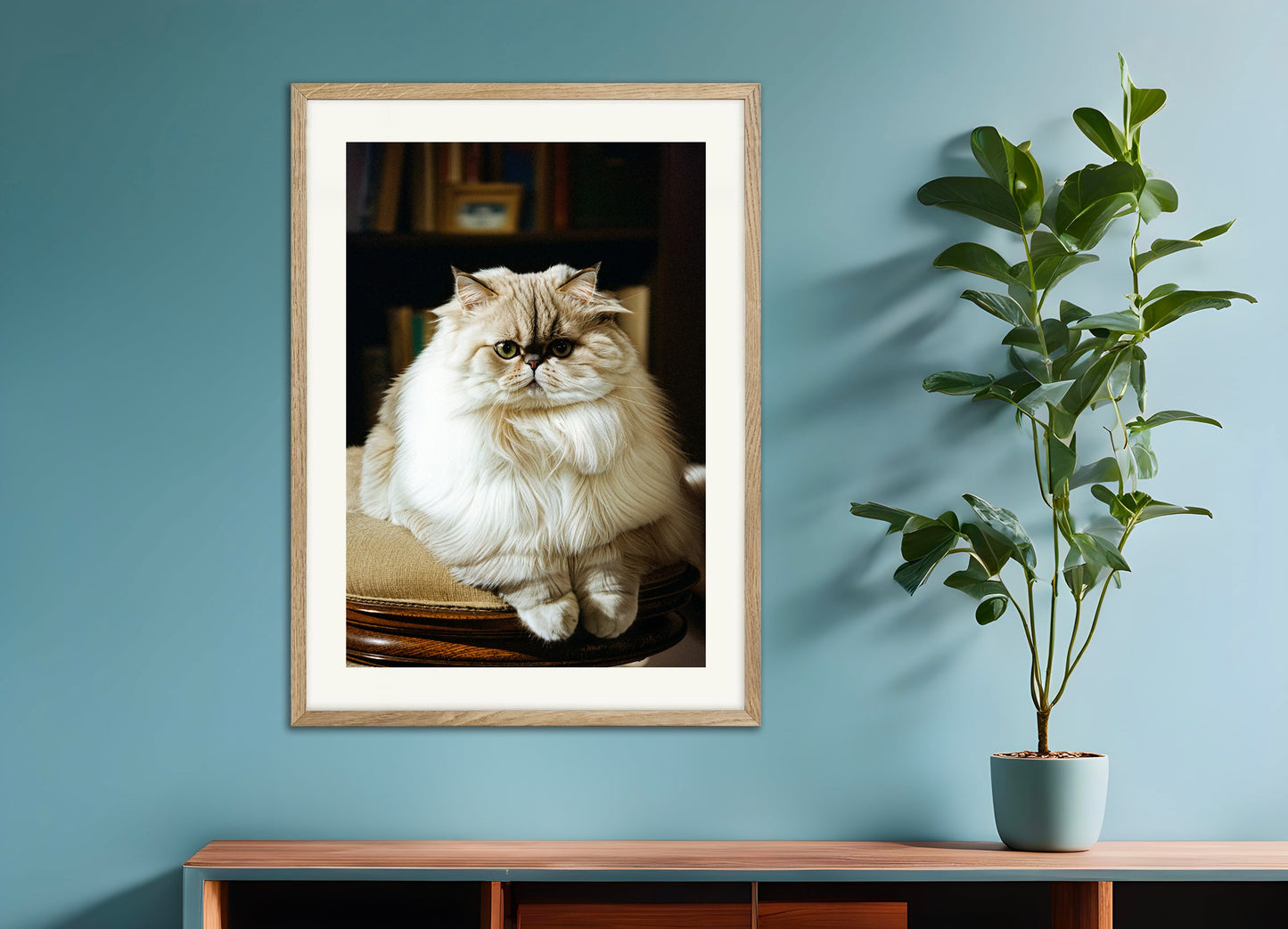 Poster with natural wood frame: A Persian Cat