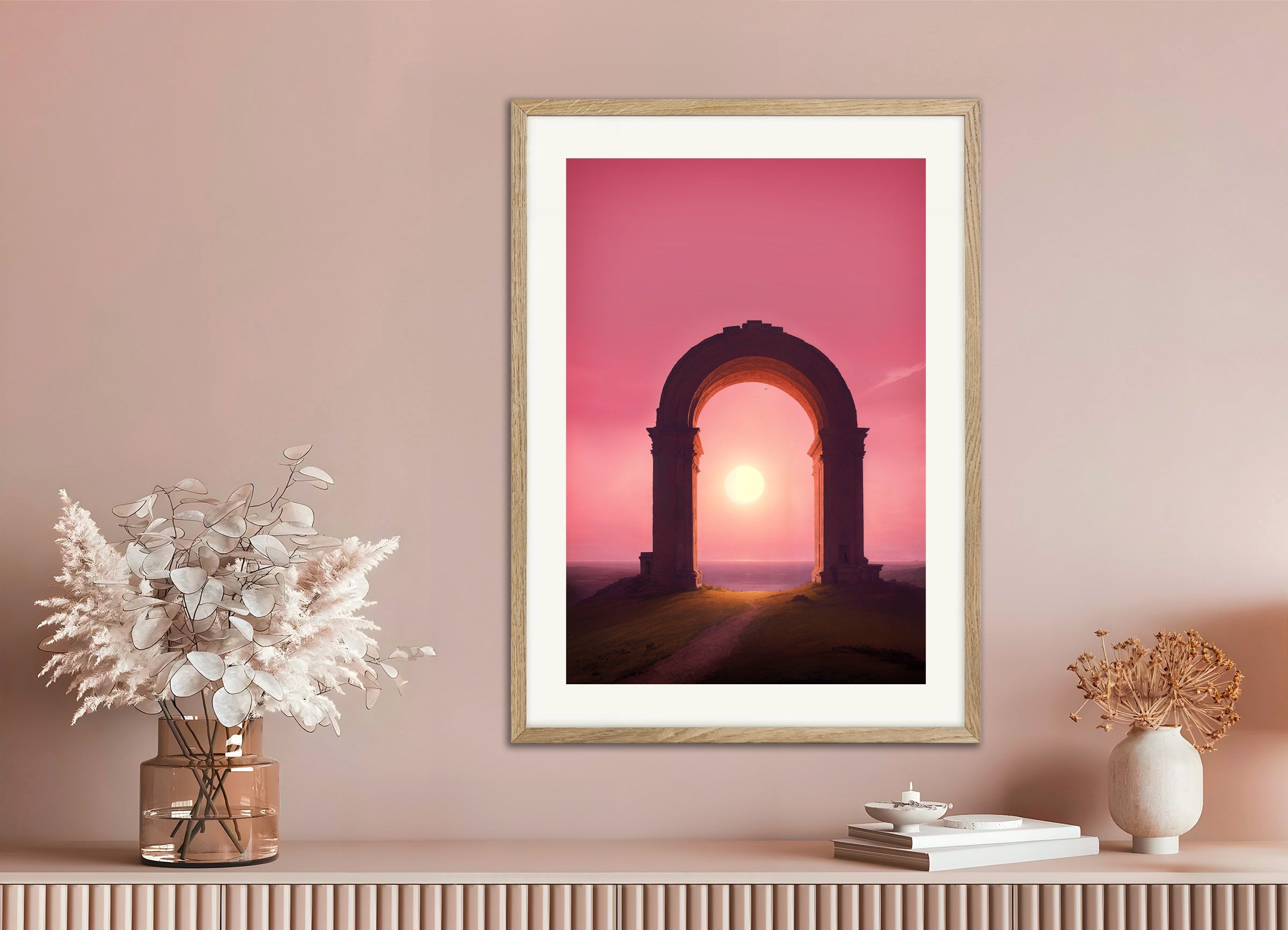 Poster with wood frame: The Dying Sun Falling Asleep Under an Arch, Charles Baudelaire