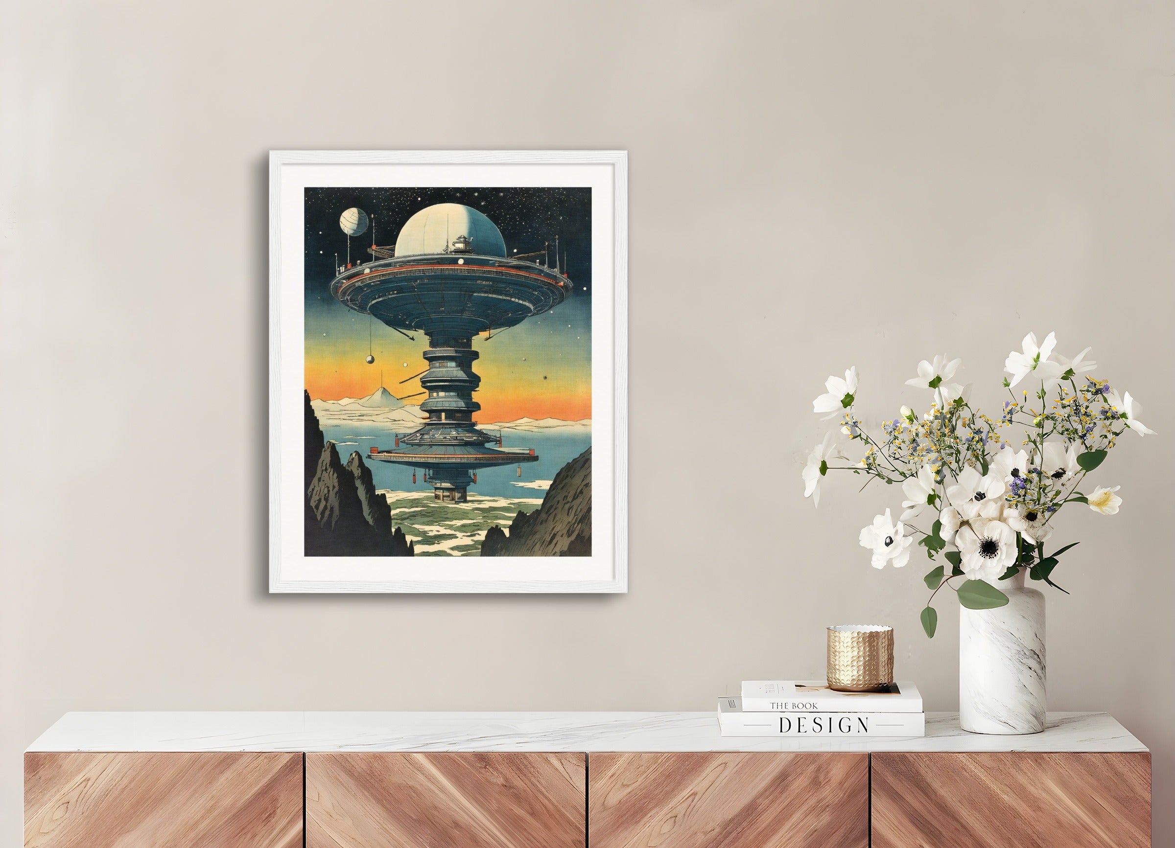 Poster with wood frame: Hiroshige, Space station