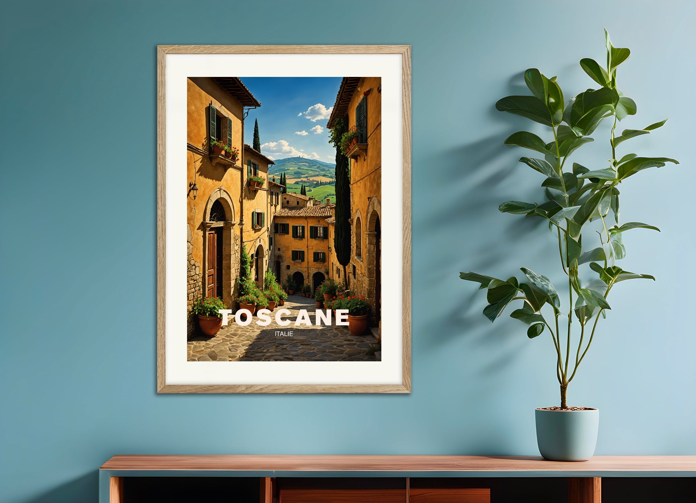 Poster with wood frame: Vineyard in Tuscany